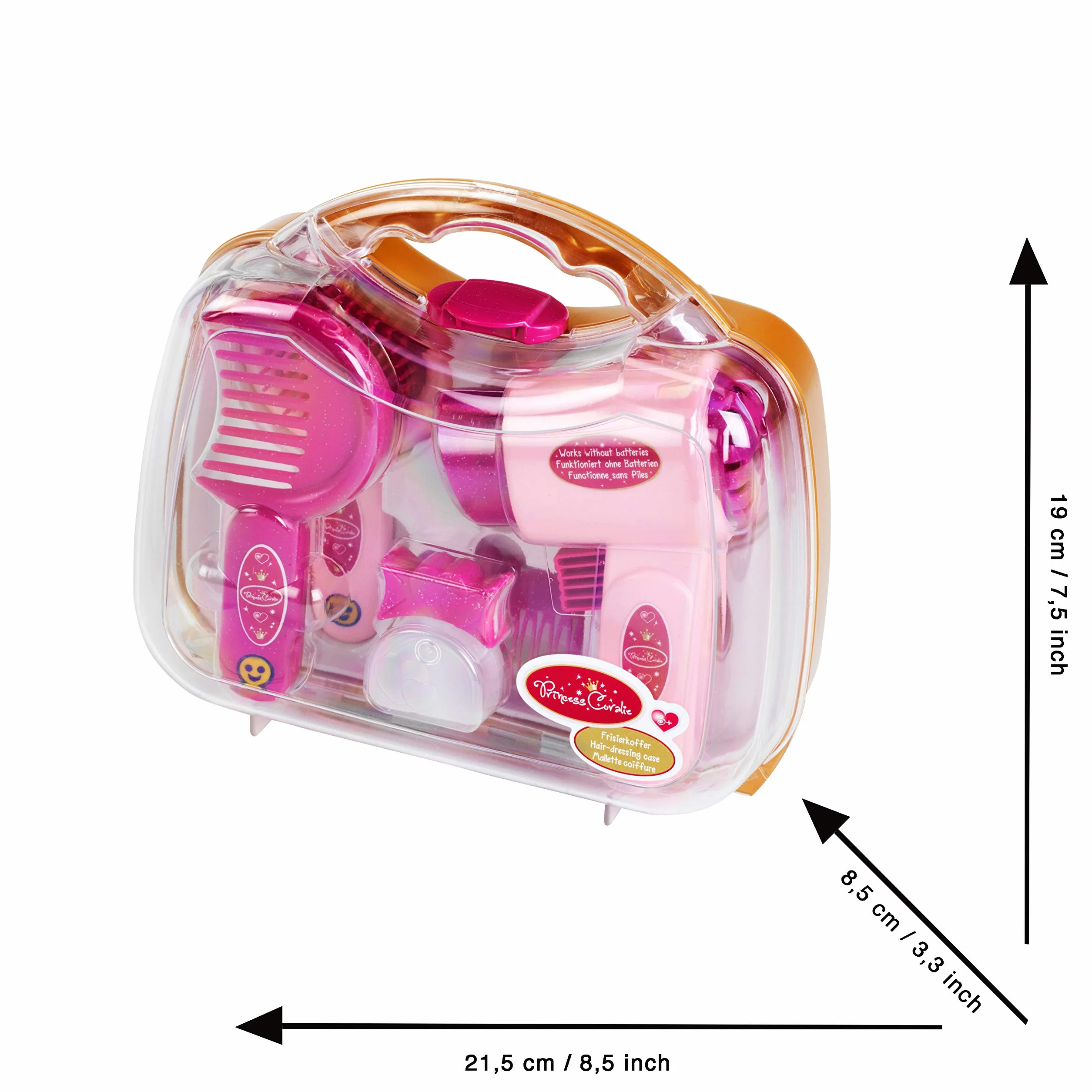 Theo Klein Princess Coralie Hairdressing Case with Hairdryer, Styling Accessories, Mirror, Brush for Children Aged 3+