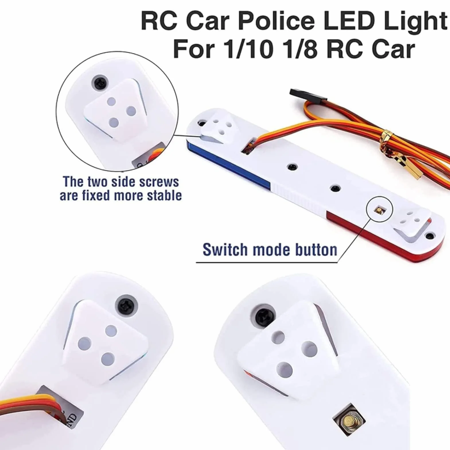 RC Car Police Flash Light, Symulacja Projektowania 4 Tryby RC LED Police Light Alarmujące światło dla 1/8 1/10 RC Cars, RC Model LED Police Night Light Bar Flash Lamp(czerwony niebieski)