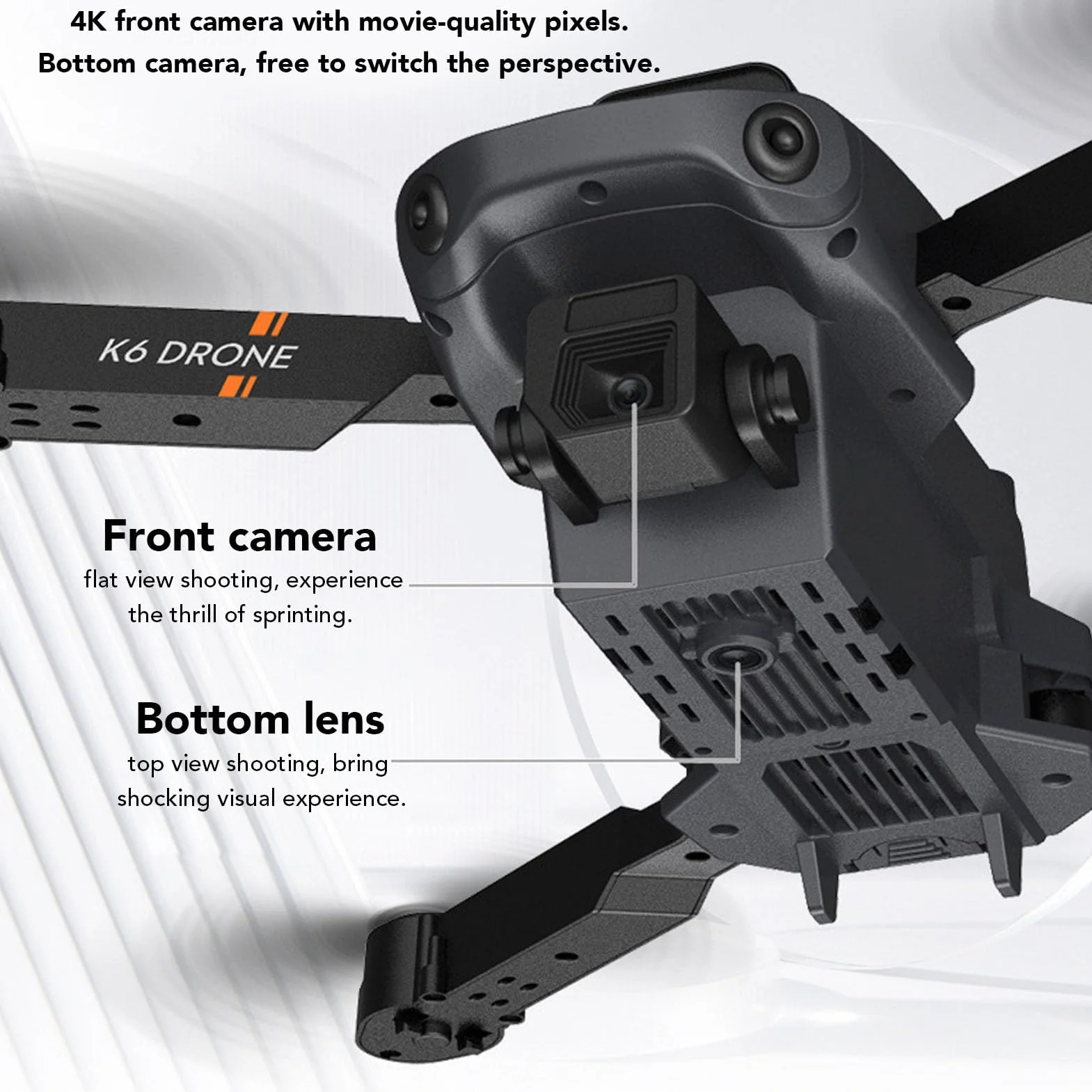 Składany Quadcopter Drone, K6 4K HD 50x Zoom FPV Drony z kamerą Czterokierunkowy Dron do Unikania Przeszkód Mini Drone z Futerałem, Inteligentna wysokość Zawisu