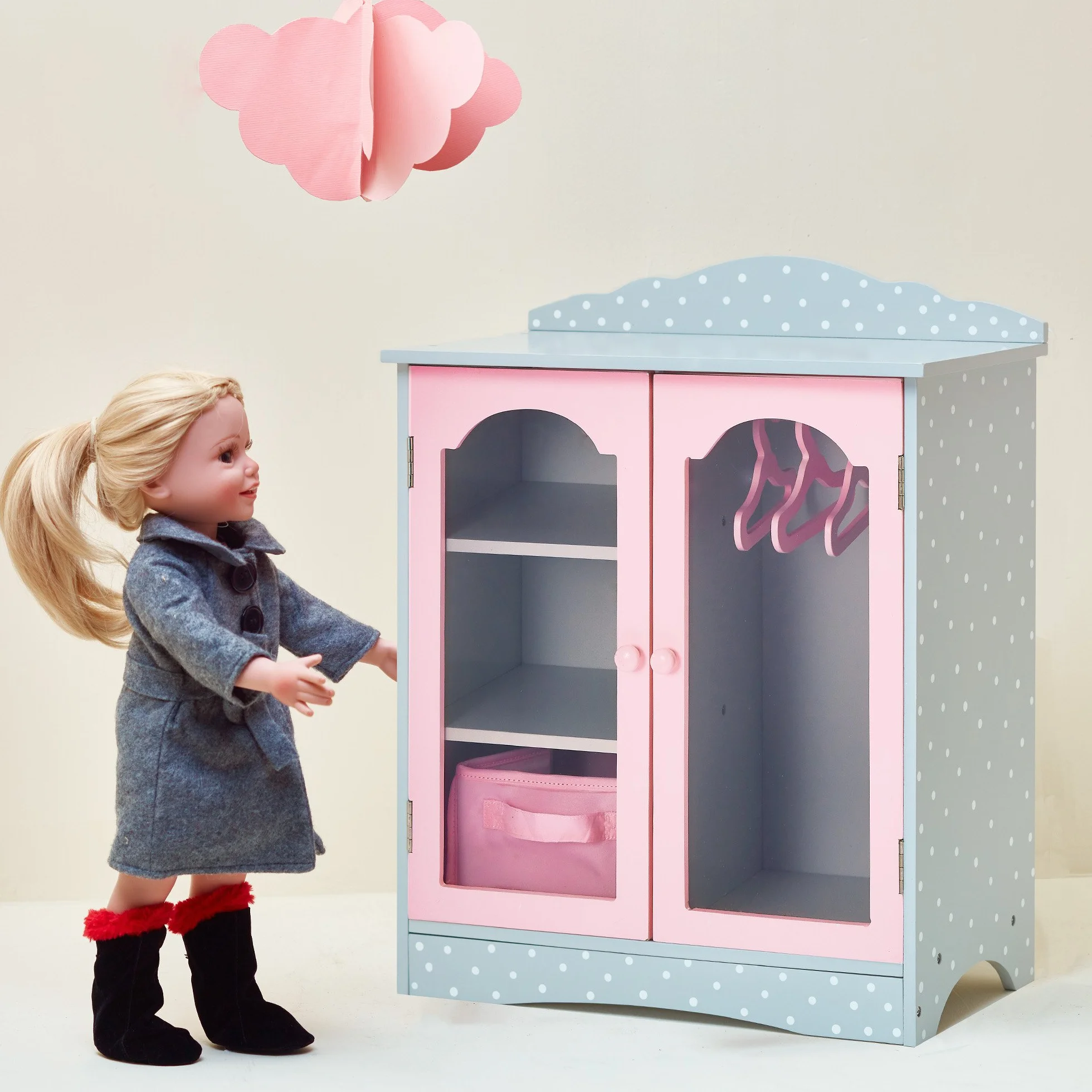 Olivia's Little World Szara Szafa dla Lalek od Olivia's World Drewniane Meble do Zabawy TD-0210A