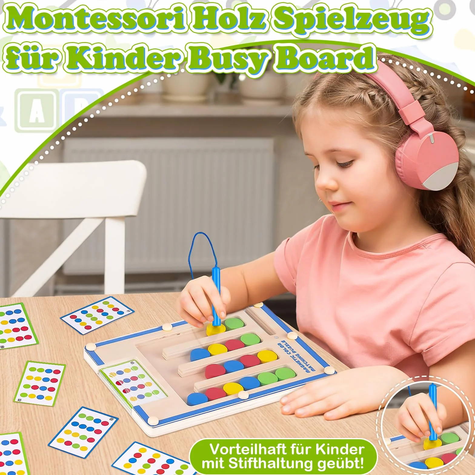 TMGOT Montessori Activity Board drewniana zabawka magnetyczna do nauki kolorów dla chłopców i dziewczynek - zabawny prezent
