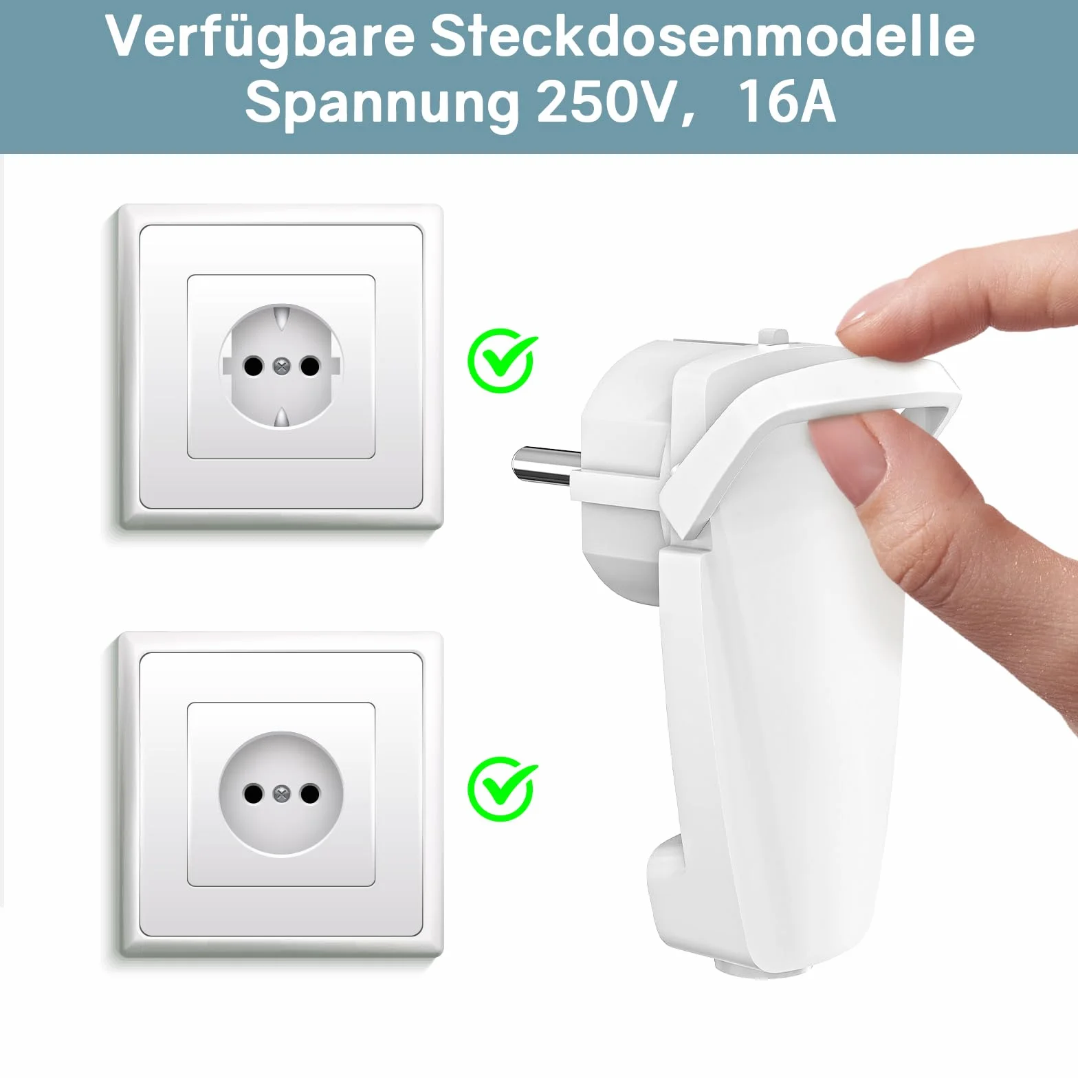VIEVRE 2 wtyczki kątowe Schuko, płaskie, 250 V (16 A), wtyczka euro, wtyczka Schuko, kątowa do kabli do 3 x 1,5 mm², białe