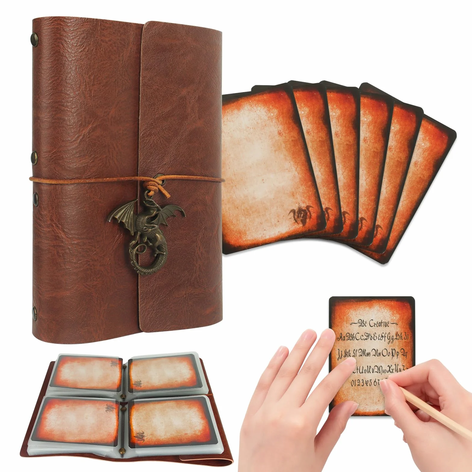 Byhoo Etui na karty z księgą zaklęć DND RPG, kieszonkowa książka zaklęć i referencyjna, akcesoria do gier Tome of Recollection TTRPG dla początkujących mistrzów DND (w zestawie 60 kart gracza w