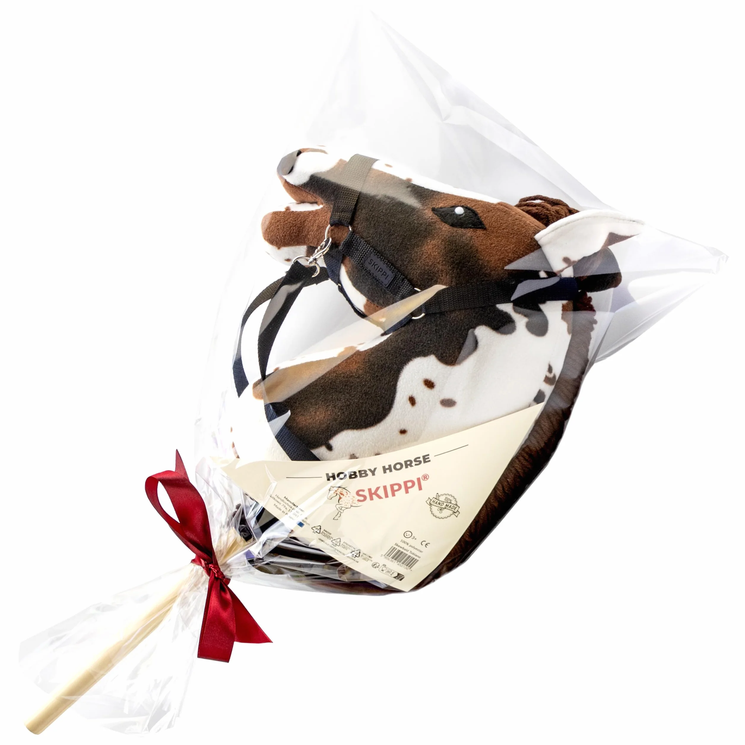 SKIPPI Hobby Horse Gniado-srokaty, A5, Kantar i Wodze w Zestawie, Łaciaty biało-brązowy Koń na Kiju