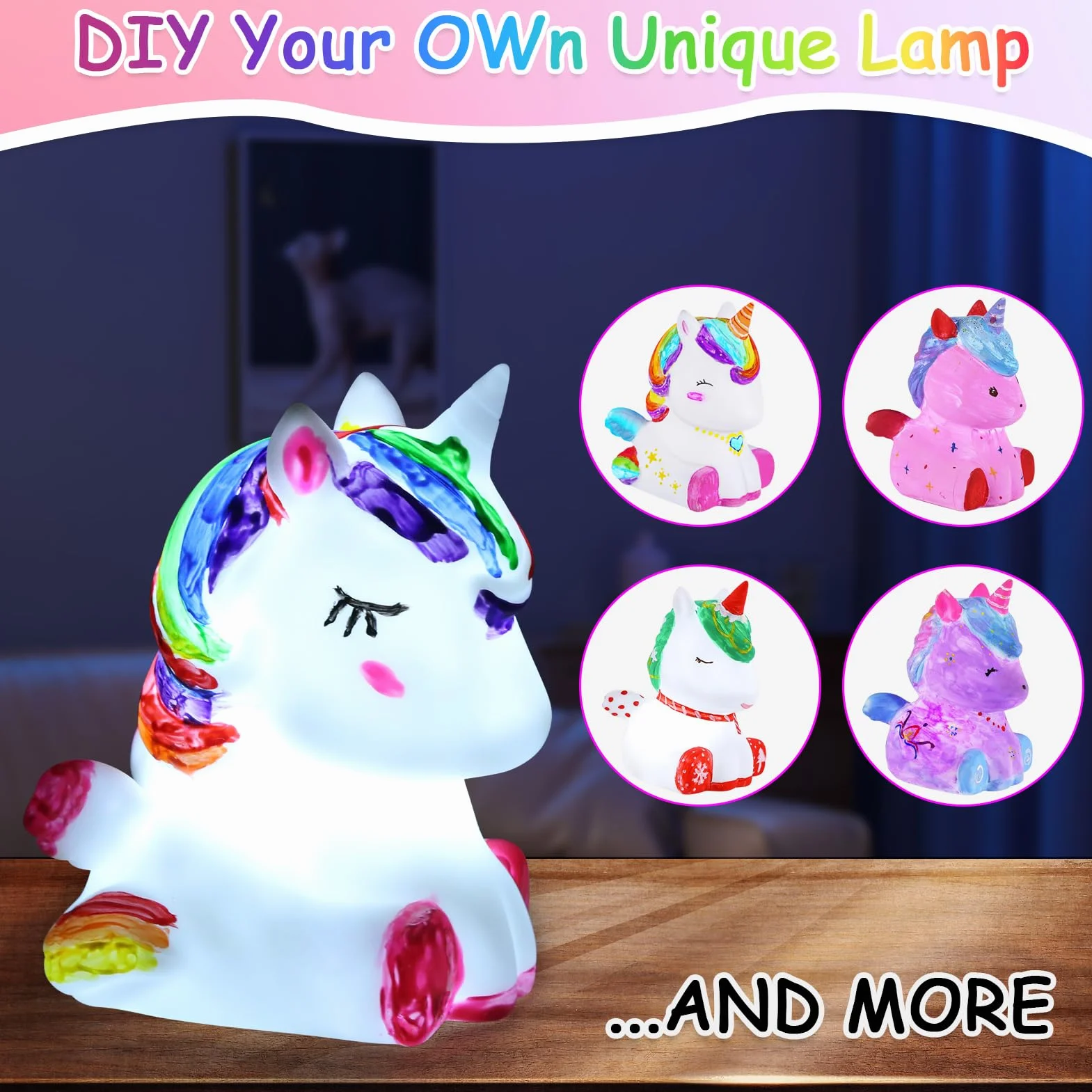 LinStyle Zestaw do malowania 3D lampka nocna jednorożca, zestaw artystyczny i rzemieślniczy, kreatywny wypoczynek dziewczyna dziecko, jednorożec zabawka dla dziewczynki, prezent urodzinowy dla