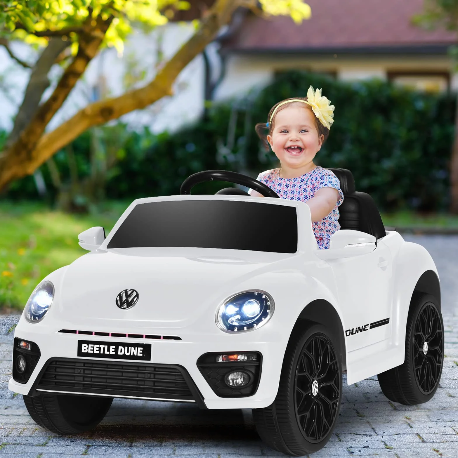 COSTWAY Samochód elektryczny dla dzieci 12 V VW Beetle z pilotem 2,4 G biały