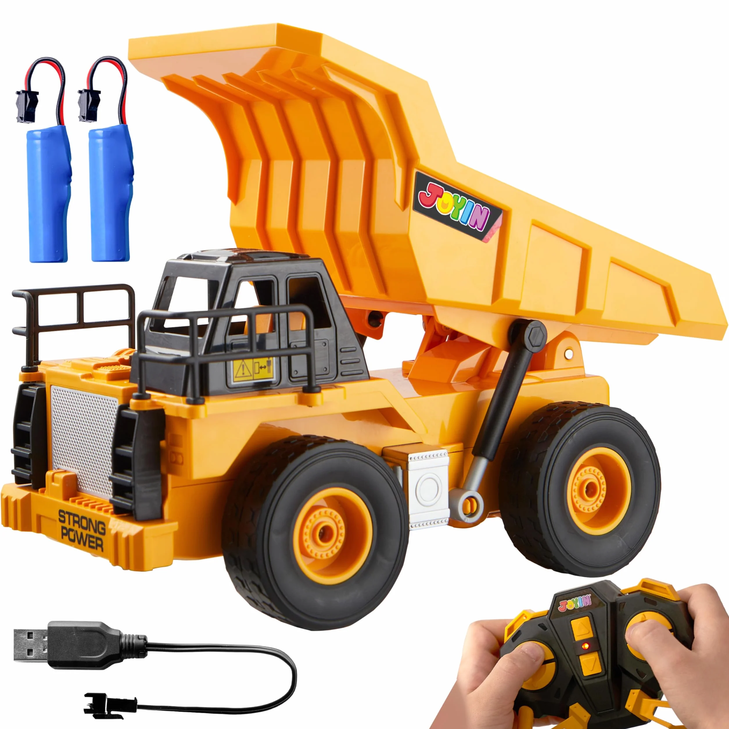 JOYIN Zabawki z pilotem zdalnego sterowania wywrotka, 2,4 GHz RC traktor zabawka ze światłem, pojazdy budowlane, zabawki samochód dla chłopców w wieku 3, 4, 5, 6, 7, 8-12 lat, prezent urodzinowy dla