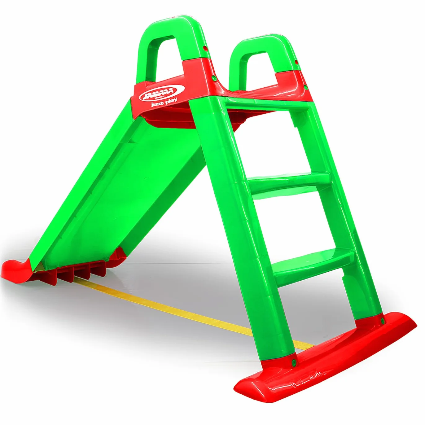 JAMARA 460502 - zjeżdżalnia Funny Slide – wykonana z wytrzymałego tworzywa sztucznego, wylewka antypoślizgowa do delikatnych lądowań, szerokie stopnie i uchwyty bezpieczeństwa, linka stabilizująca,