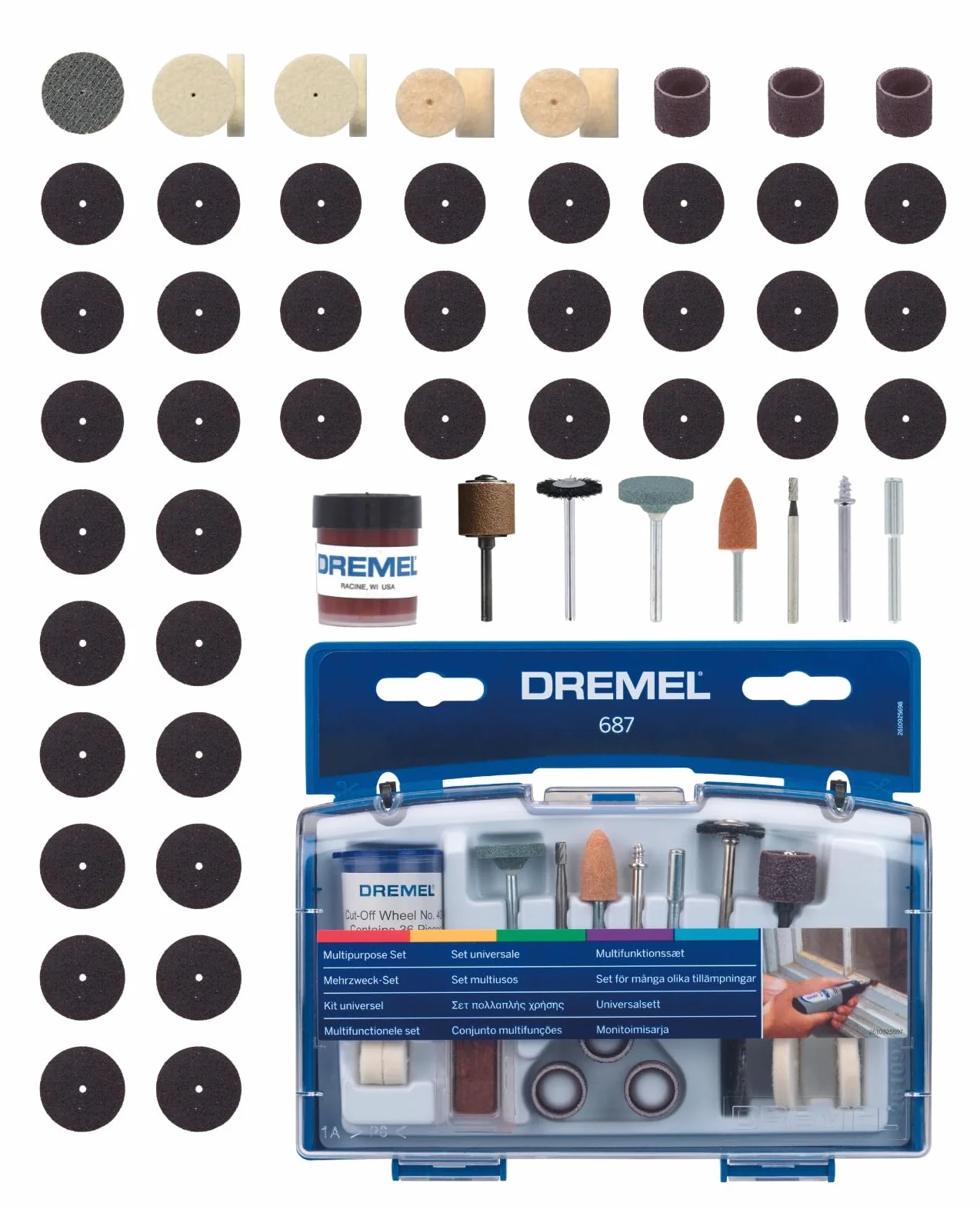 Dremel 687 zestaw wielofunkcyjny, zestaw 52 akcesoriów do narzędzi obrotowych