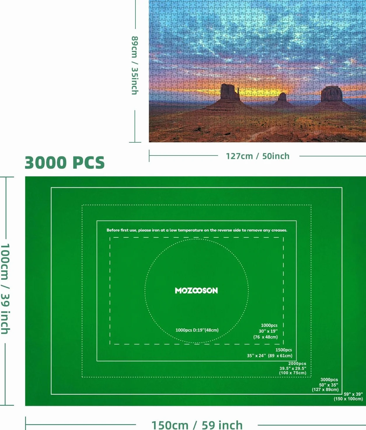 MOZOOSON Mata do puzzli, mata do puzzli, rolka 3000/2000/1500/1000 elementów, akcesoria do przechowywania i przenoszenia puzzli, rolka puzzli, dywan z 6 sortownikami
