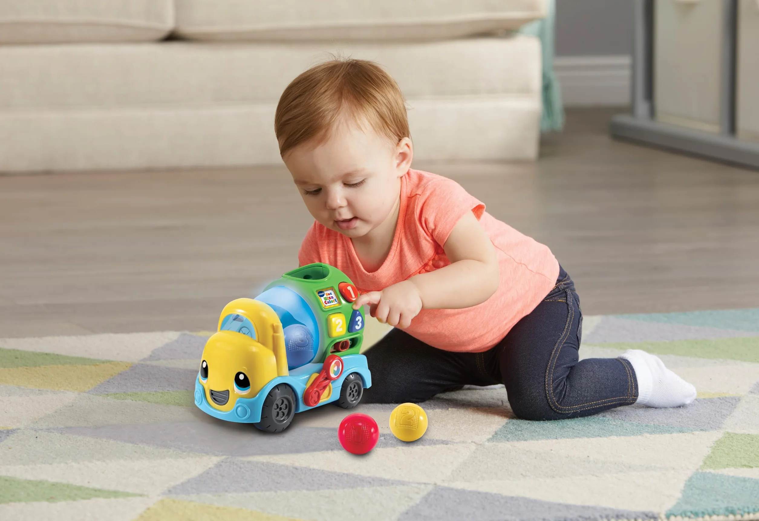 VTech Max Mixa Colori, gadająca ciężarówka, 5 melodii, rozpoznawanie i mieszanie kolorów, 3 tryby gry, regulacja głośności, automatyczne wyłączanie, język włoski, baterie w zestawie, 12-36 miesięcy