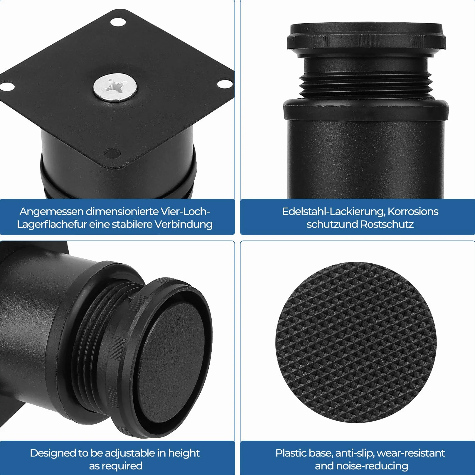 10 sztuk nóżek meblowych, regulowane 5-6,5 cm, metalowe nóżki meblowe czarne, regulowane nóżki meblowe, stabilizatory wysokości nóżek do szafek czarne, nogi do szafek na nogi do stolika kawowego, nogi