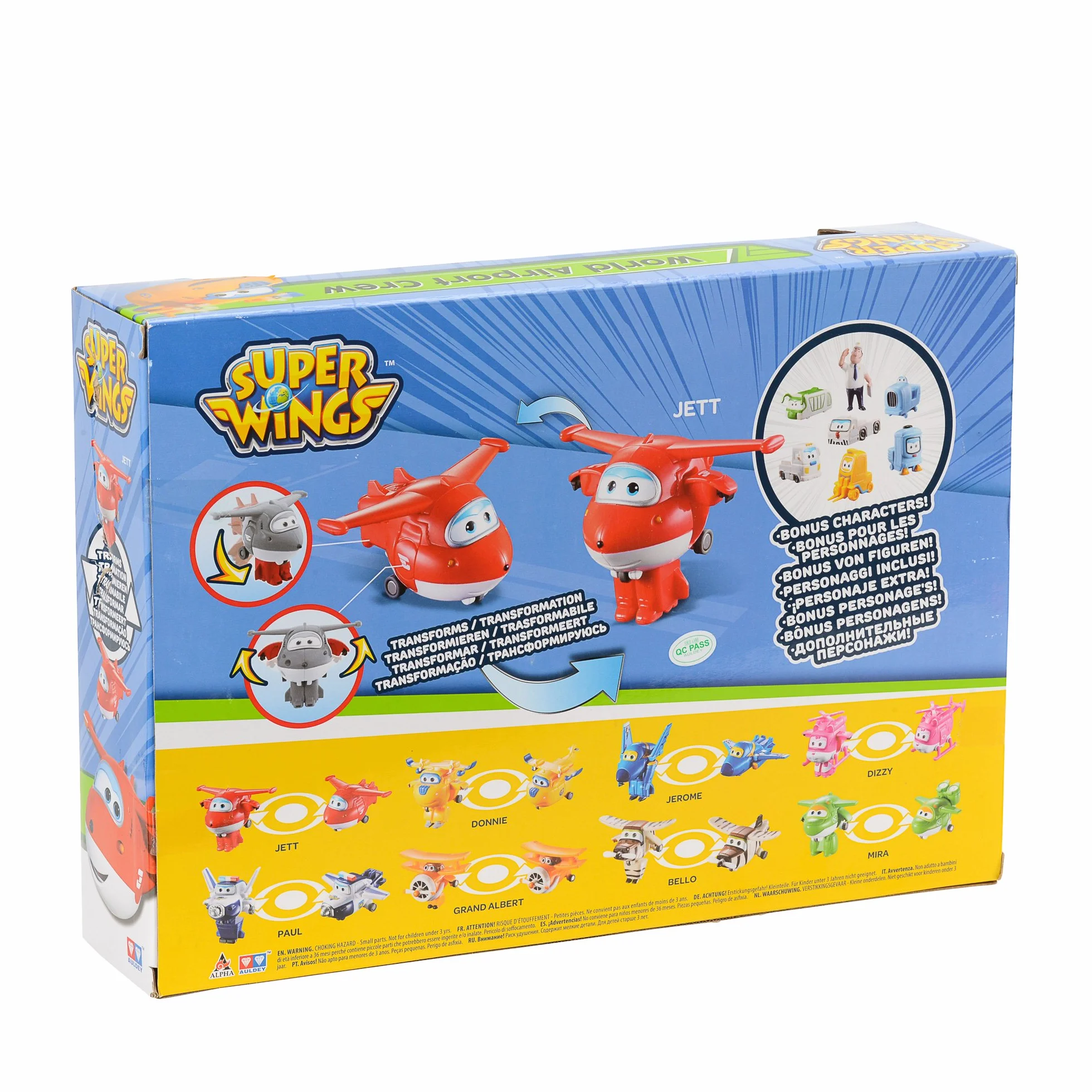 SUPER WINGS - WORLD AIRPORT CREW - 8-PART TRANSFORM-A-BOTS SET + figurki PVC x7 - Transformowalne zabawkowe samoloty i figurki robotów z 1 sezonu serialu animowanego Super Wings.