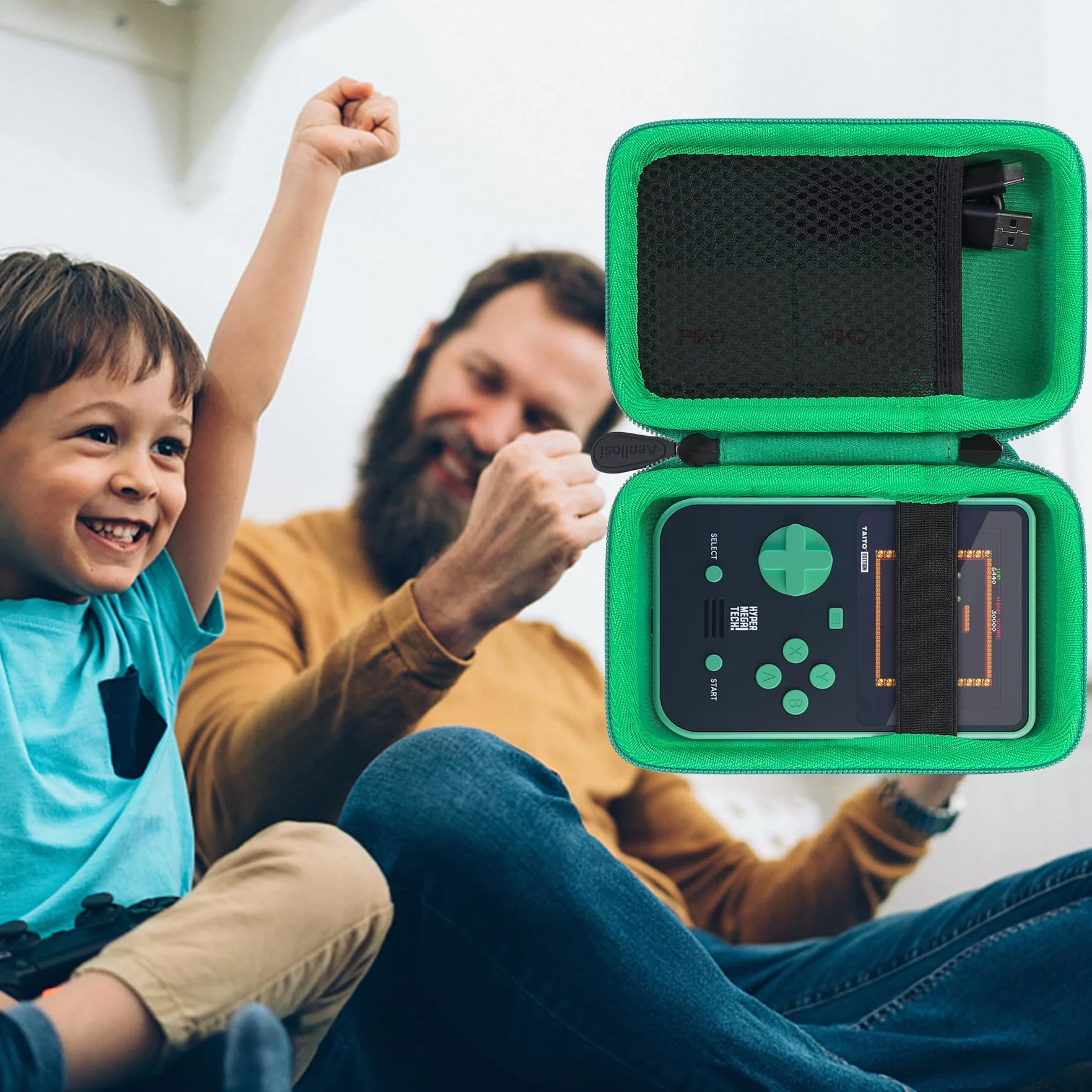 Aenllosi Twarde etui kompatybilne z przenośną konsolą Blaze Taito Super Pocket Gaming, kieszeń z siatki na kabel USB i kartridże Evercade (tylko torba) (do Taito)