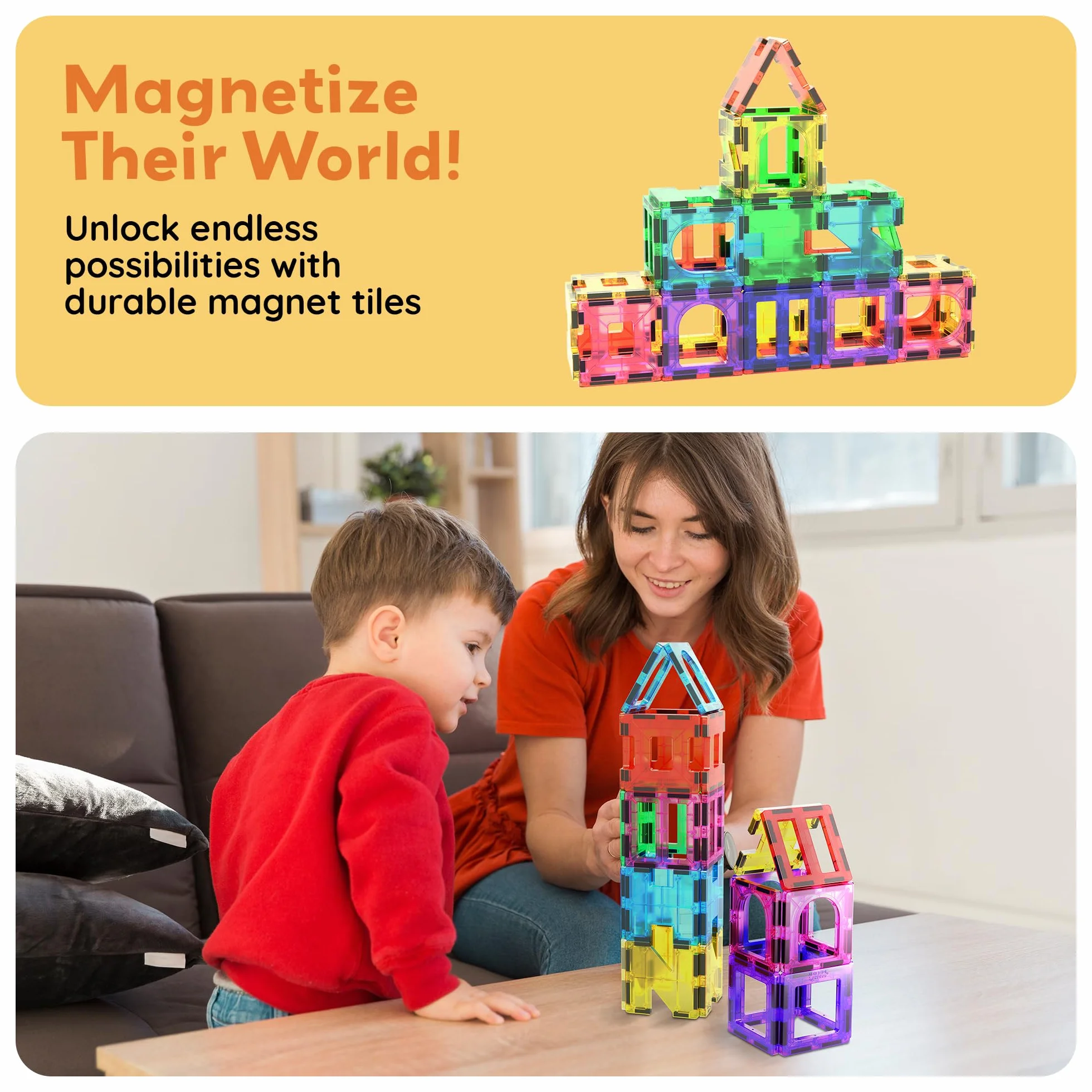 PicassoTiles PT42 Designer Artistry Kit 42 szt. Zestaw magnesów Building Tiles Clear Color Magnetic 3D Building Block - Kreatywność poza wyobraźnią! Edukacyjne, inspirujące, konwencjonalne,