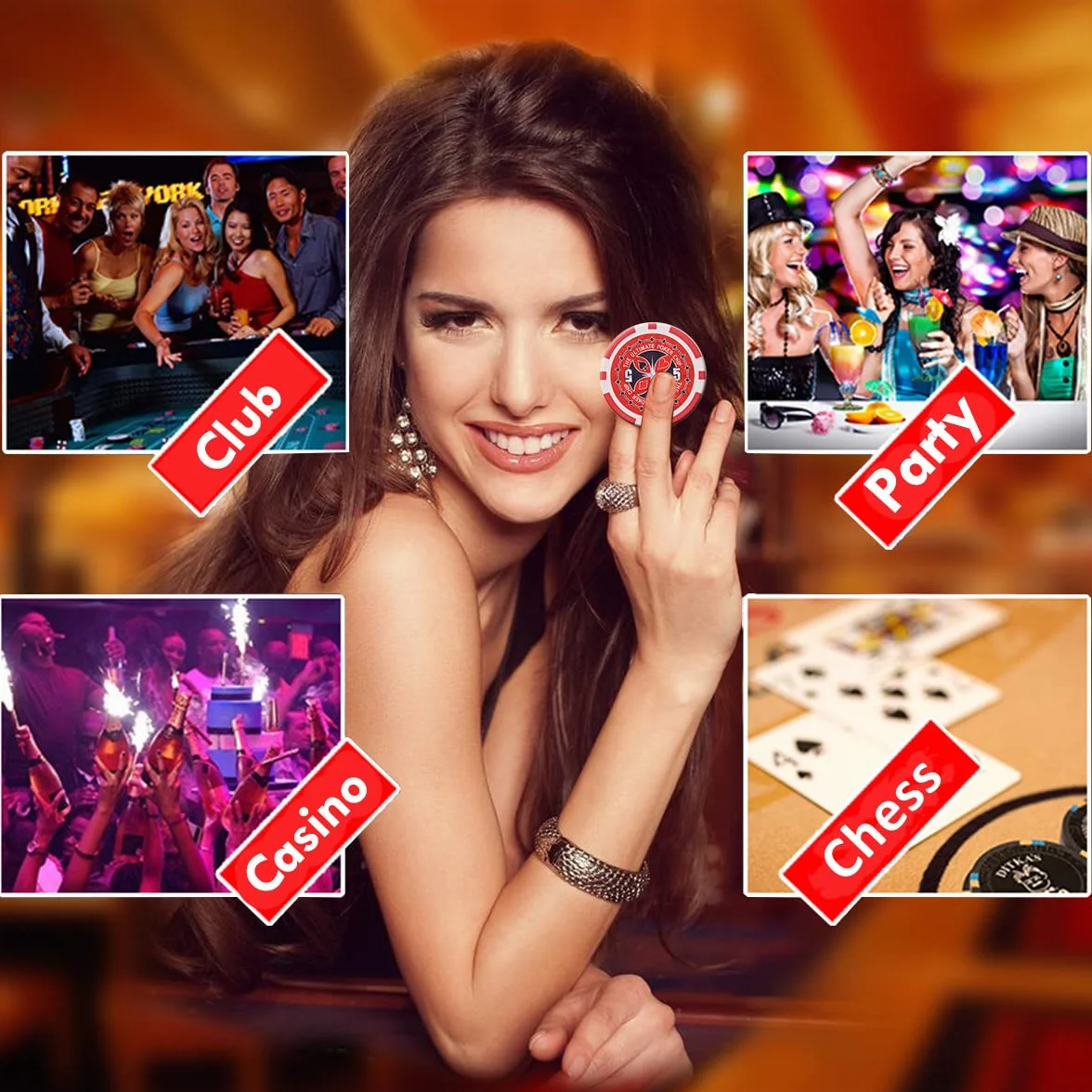 COSTWAY Zestaw żetonów pokerowych z 300szt laserowych żetonów (11,5 grama), karty pokerowe, 5 kości, aluminiowe etui do Texas Holdem, Blackjack, Roulette