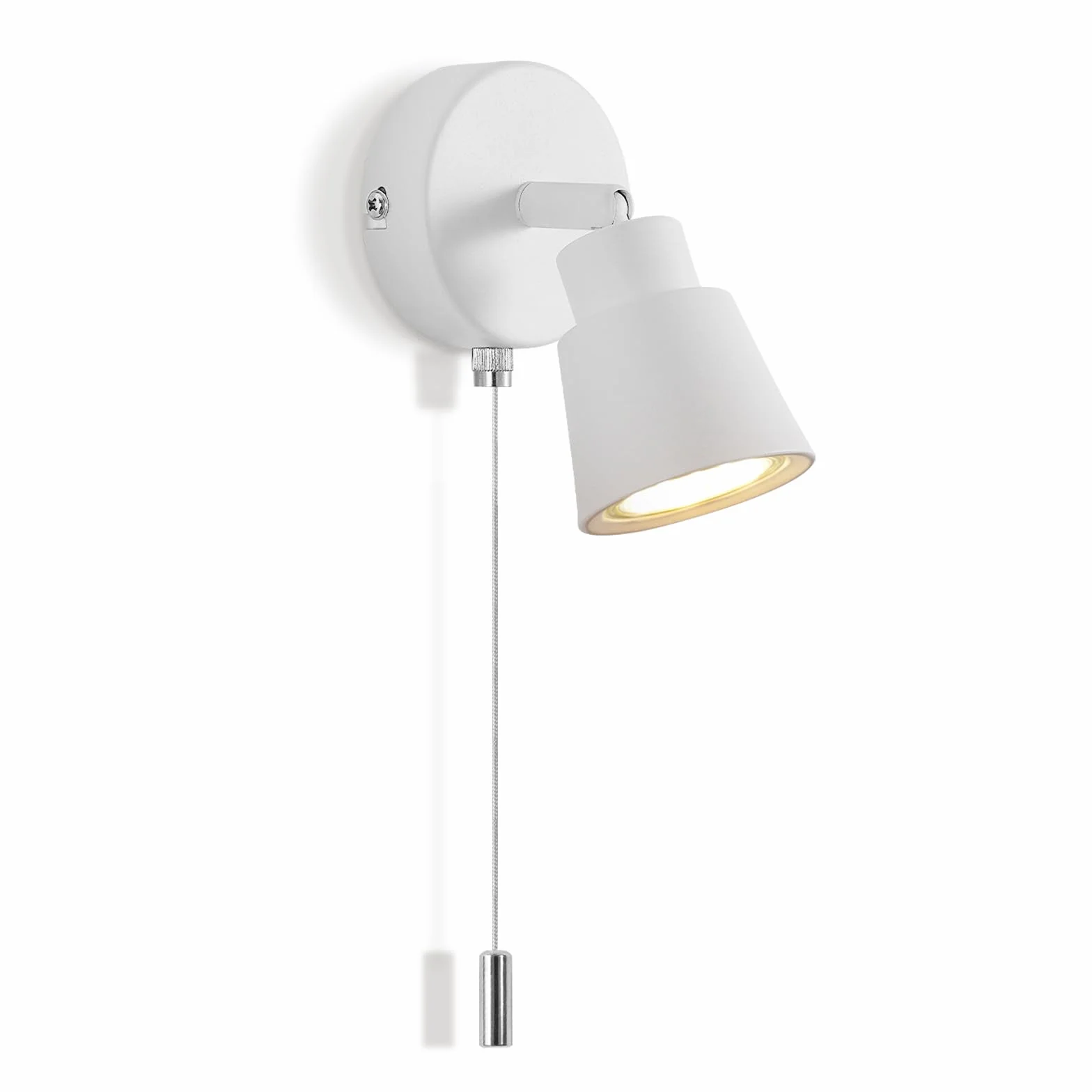 Biała lampa ścienna z przełącznikiem ciągowym GU10 – nowoczesna lampa do wnętrz, obracana o 350° – 50 W, przełącznik do sypialni, salonu, kuchni