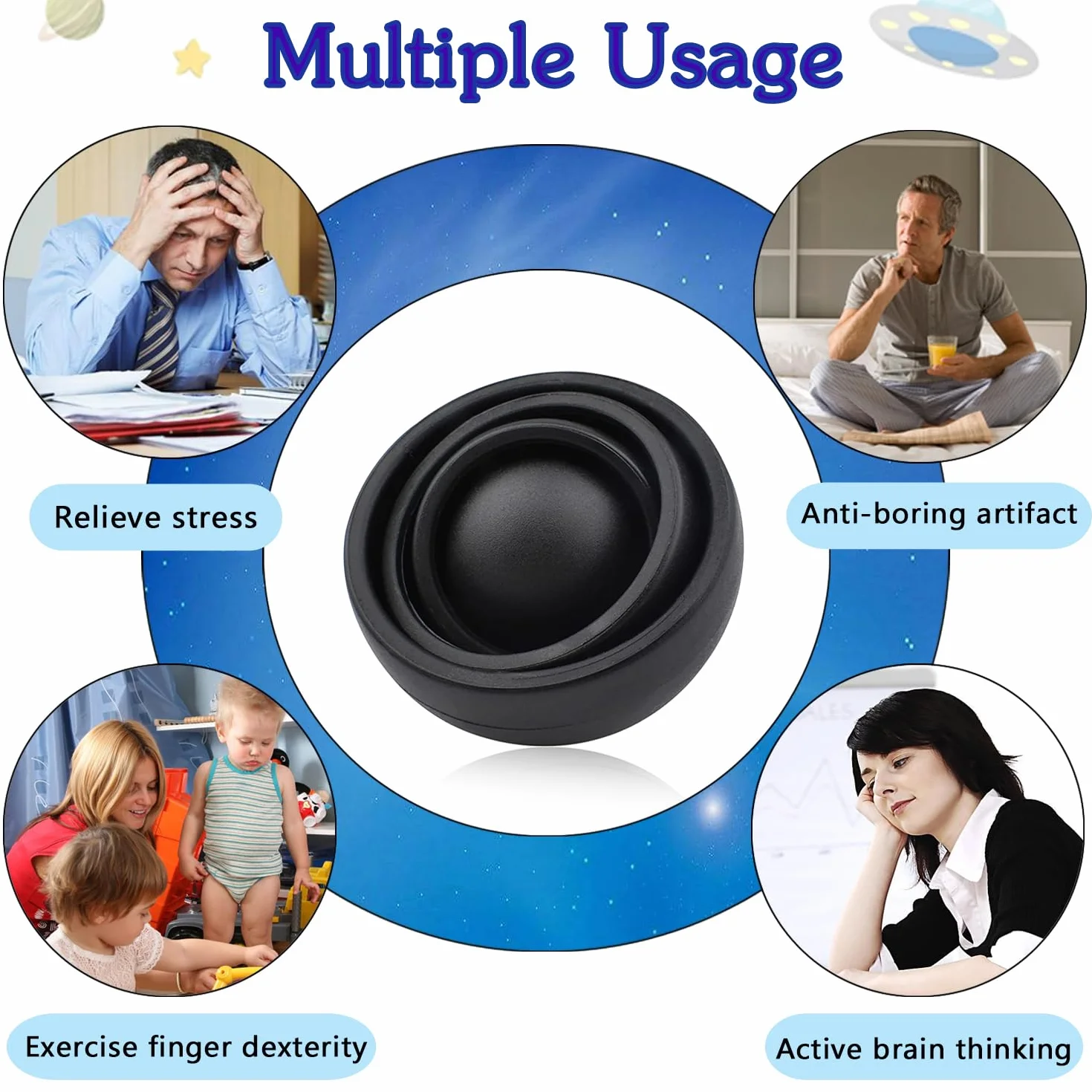 3D Infinite Flip Fidget, Dekompresja 3D Ball, niepokój Relief i palce Stres Zwalniające Zabawki sensoryczne Zabawki ADHD Toys Interaktywne zabawki dla dzieci Dorosłych i Czarny