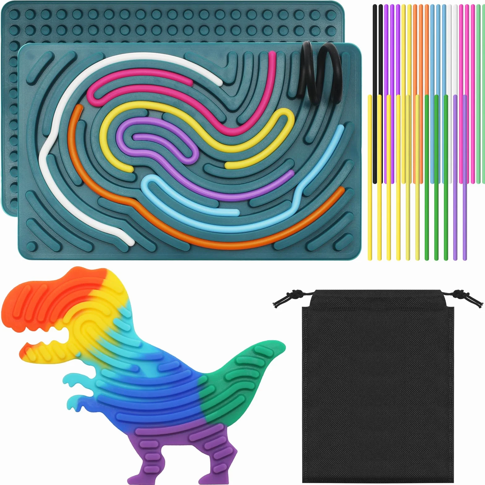 2 sztuki zabawek sensorycznych, silikonowa dwustronna zabawka autystyczna, sensory play z 31 silikonowymi sznurkami, zabawki sensoryczne z torbą podróżną, dla dzieci do redukcji stresu
