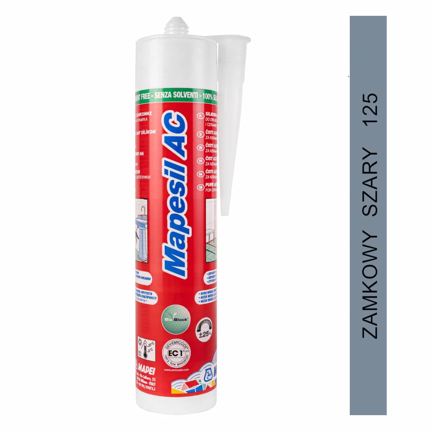 MAPEI Mapesil AC 310ml - kolor 125 Zamkowy Szary - wodoodporny elastyczny silikon uszczelniający