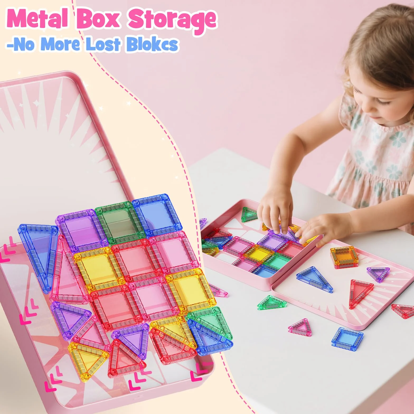 Magnetyczne klocki podróżne, 60-częściowy zestaw mini klocków magnetycznych, zestaw podróżny z metalowym pudełkiem dla dzieci, do jazdy samochodem, samolotem, podróży, prezent dla chłopców i