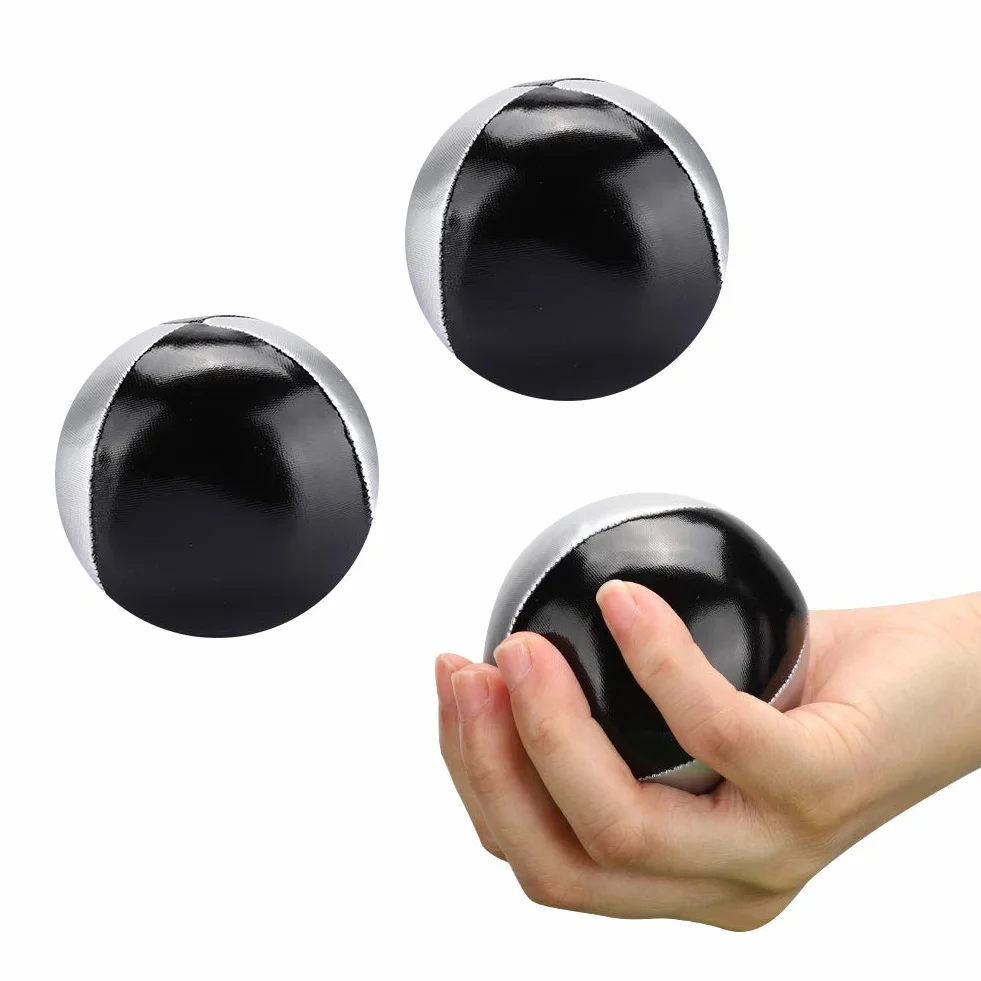 RiToEasysports Thud Juggling Ball srebrne czarne skóra PU miękkie łatwe żonglowanie kulki dla dzieci i dorosłych opakowanie 3 szt.