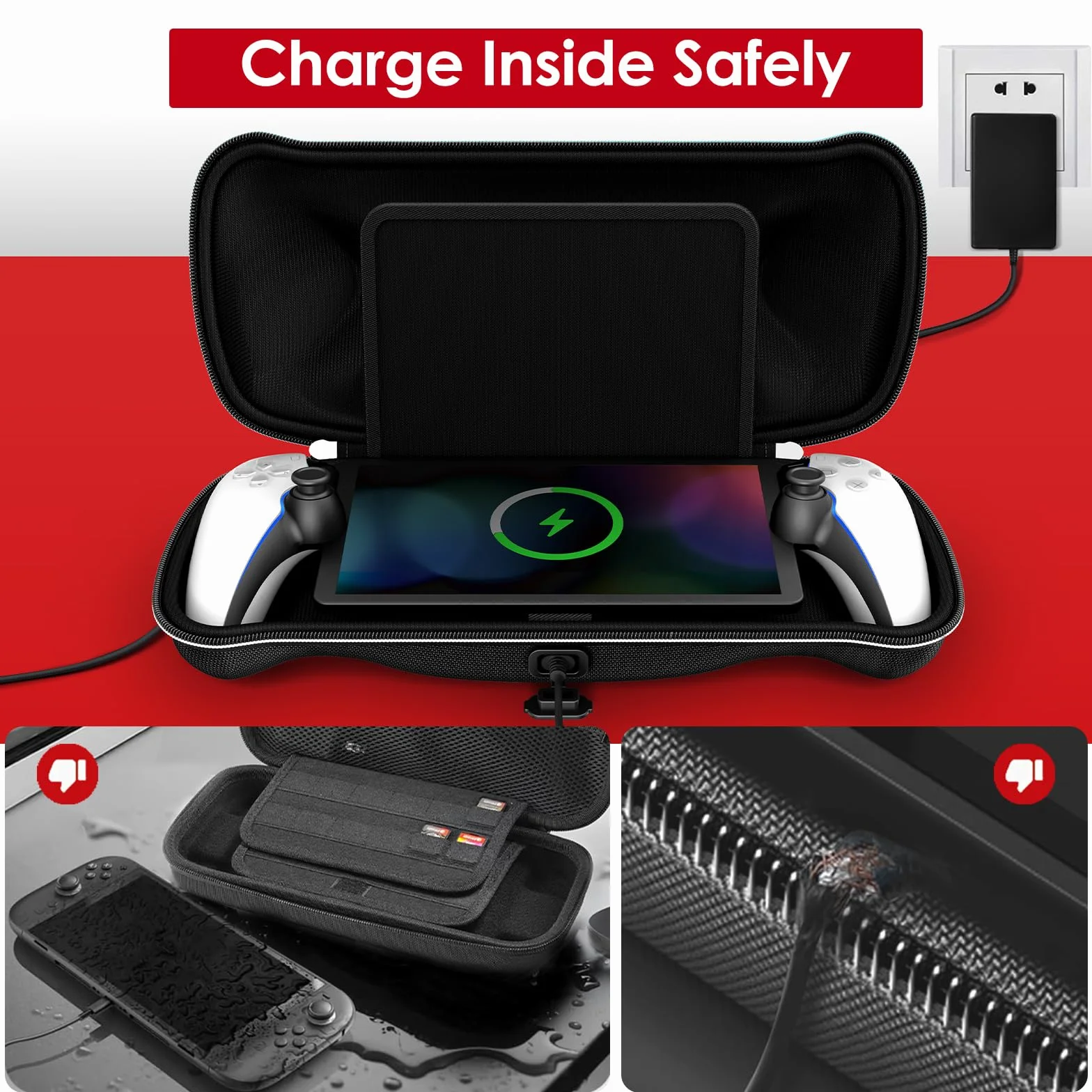 iVoler Etui do PlayStation Portal Remote Player z funkcją ładowania + 2 szt. szkła hartowanego. Sztywna torba podróżna, wstrząsoodporna, czarna