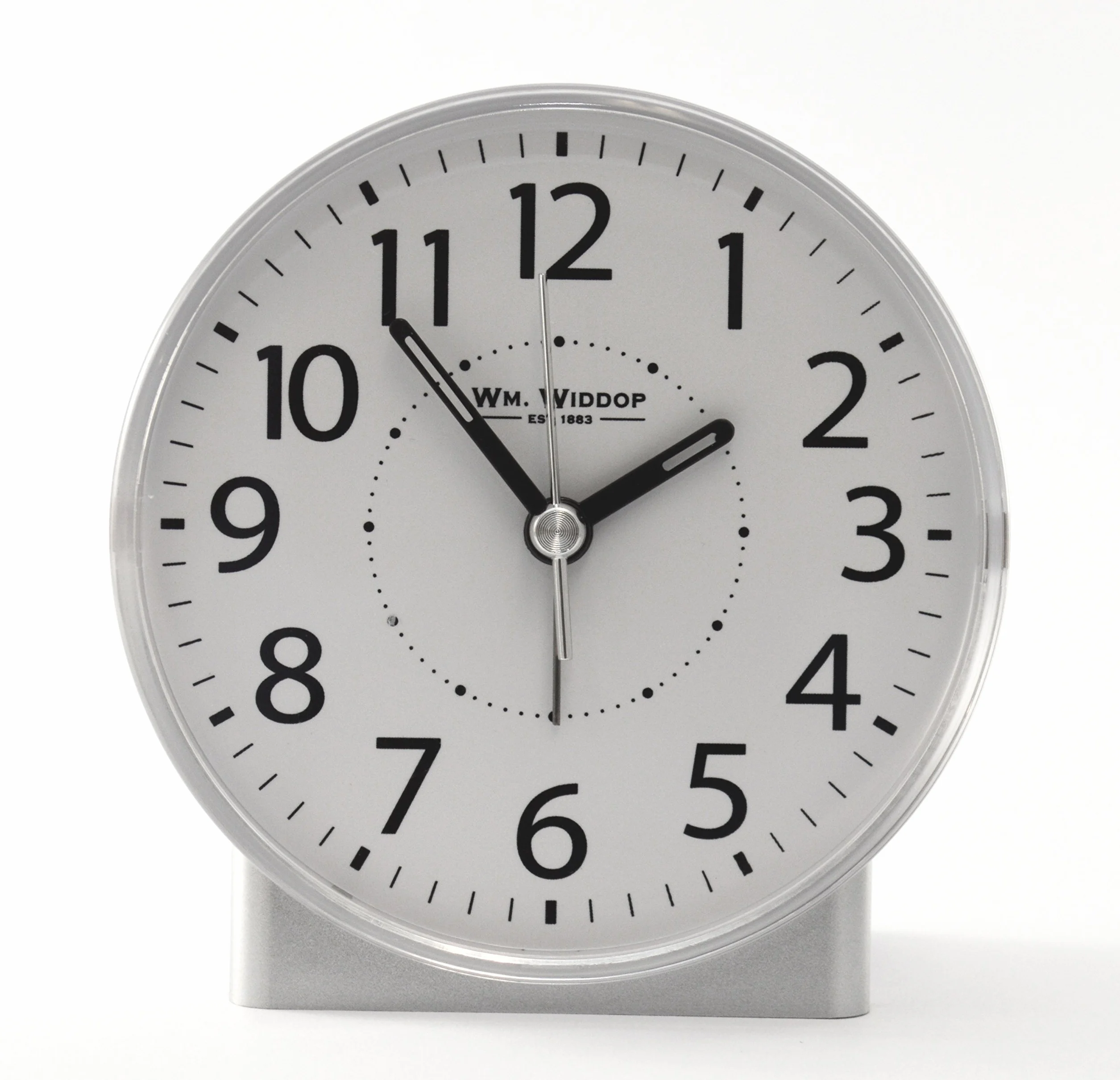 White Alarm Clock with Silent Sweep No Ticking Feature Plus drzemka, Auto Shut off & Light by Widdop Bingham
