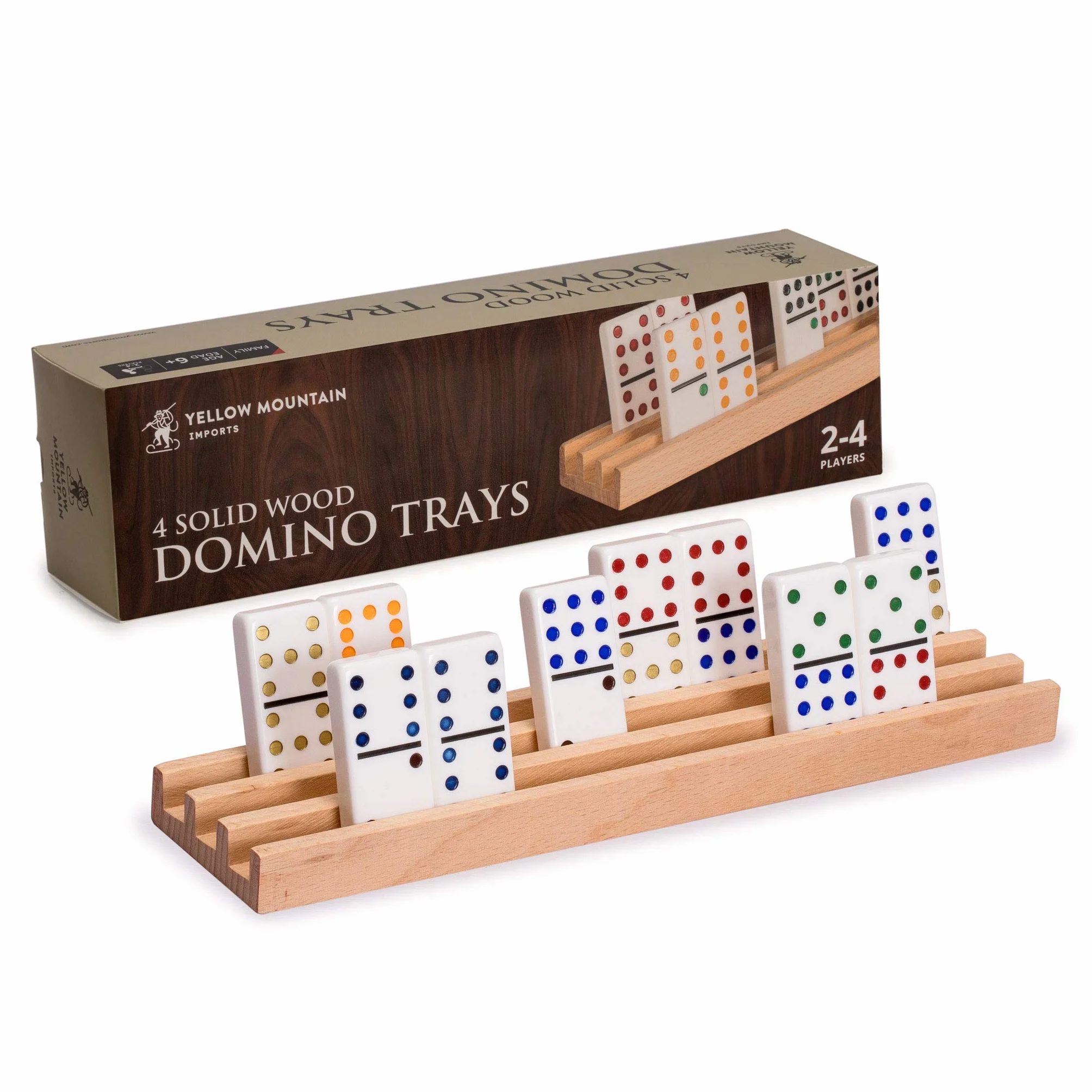 Yellow Mountain Imports Luksusowe Stojaki do Domina z Drewna Bukowego (25 Centymetrów) - Zestaw 4 Sztuk - Uchwyty do Domina Dla Mexican Train, Chickenfoot