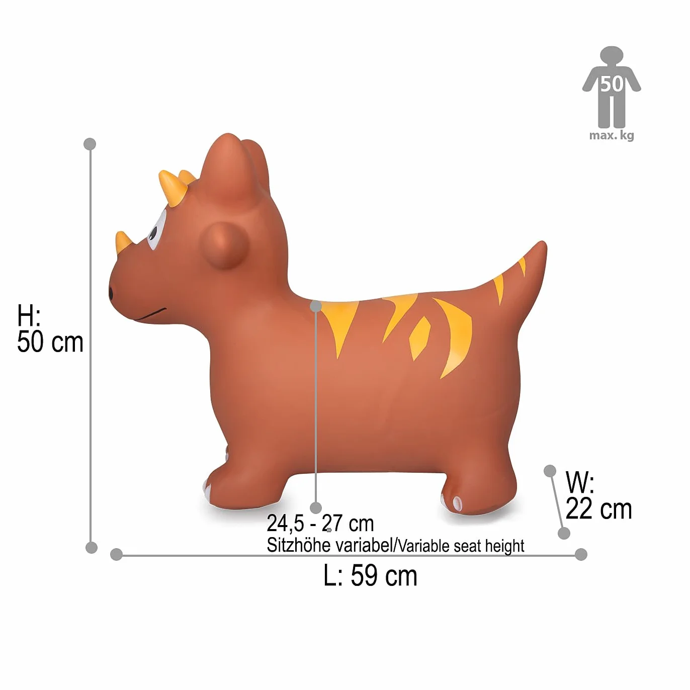JAMARA 460591 - Dino z pompką, nie zawiera BPA, do 50 kg, wspomaga zmysł równowagi i zdolności motoryczne, uszy zwierząt służą jako trzymanie, wytrzymałe i wytrzymałe, łatwe w utrzymaniu