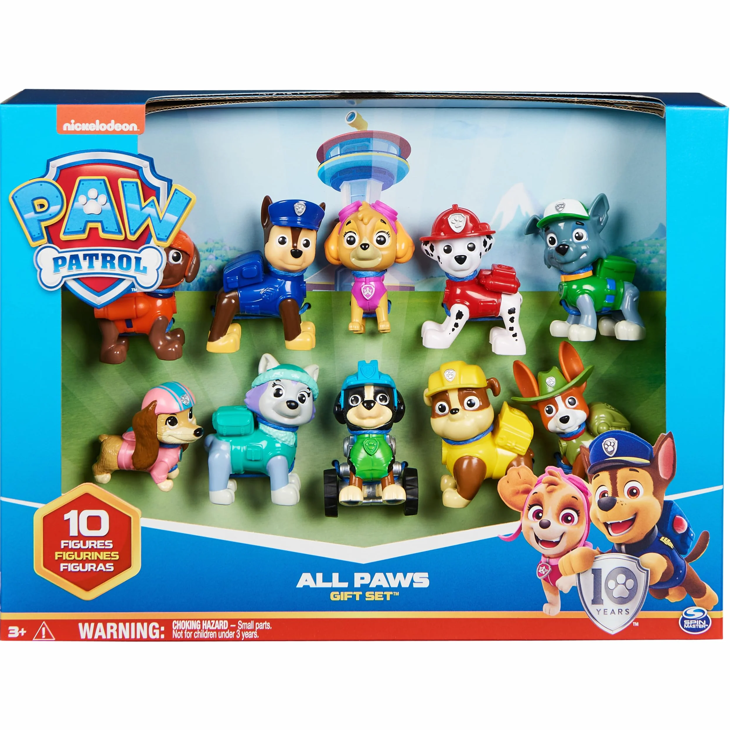 AW Patrol, 10th Anniversary, zestaw upominkowy z 10 figurkami kolekcjonerskimi, zabawki dla dzieci w wieku od 3 lat