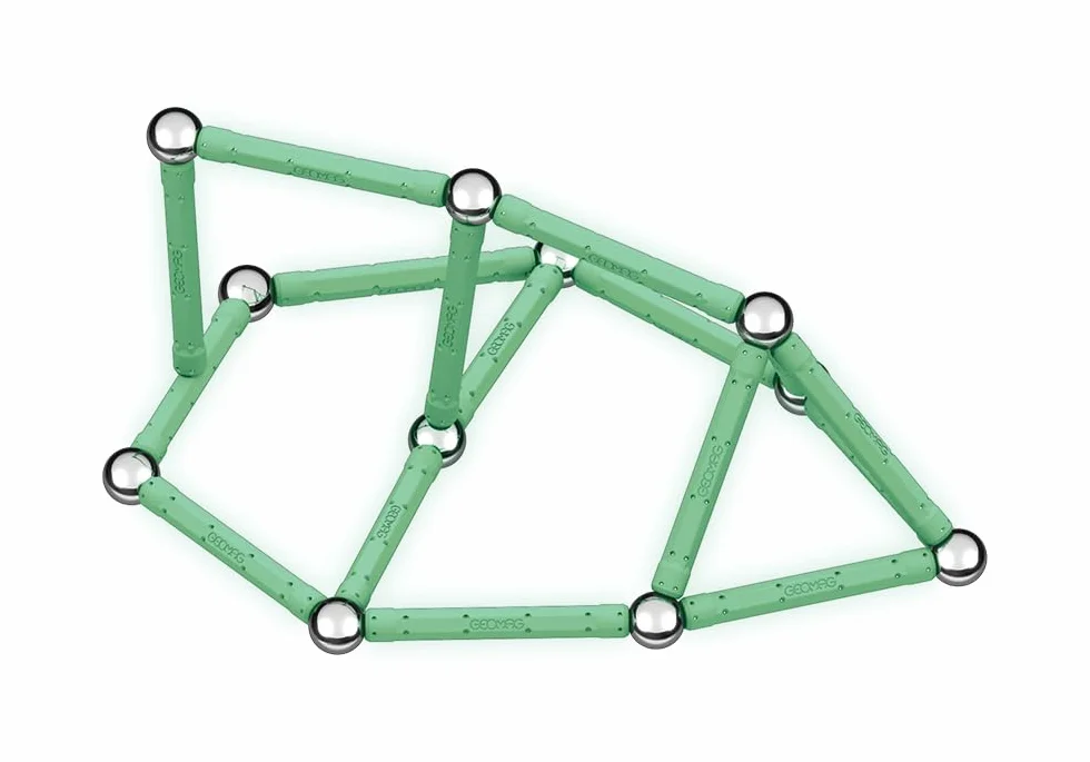 Geomag, Glow Recycled, fosforyzujące konstrukcje magnetyczne, fosforyzujące pręty magnetyczne, opakowanie 60 sztuk, 100% plastik z recyklingu, umiejętności kreatywne