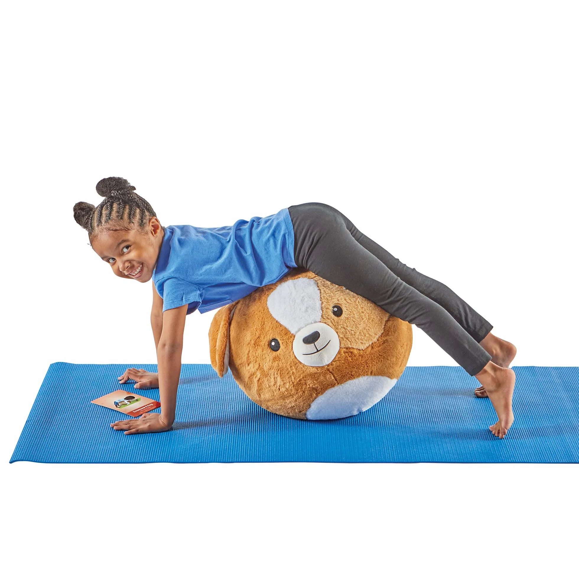 Learning Resources Yoga Ball Buddy z psem BubblePlush, piłka do jogi dla dzieci od 3 lat, gra do jogi dla równowagi i ruchu, z 12 kartami do jogi i pompką