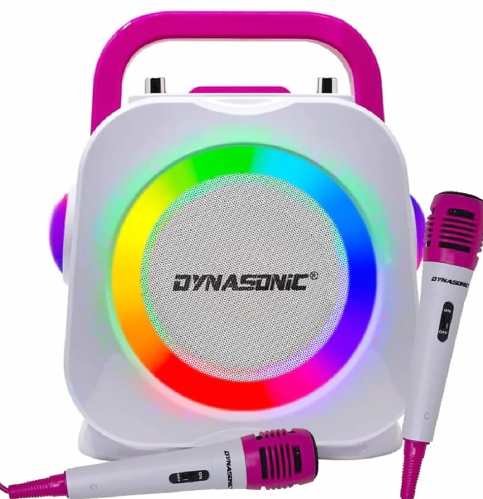 DYNASONIC Karaoke z mikrofonem, oryginalne prezenty dla dzieci dziewczynek, głośnik, zabawki dziewczyna 4-13 lat (niebieski) (Pink)