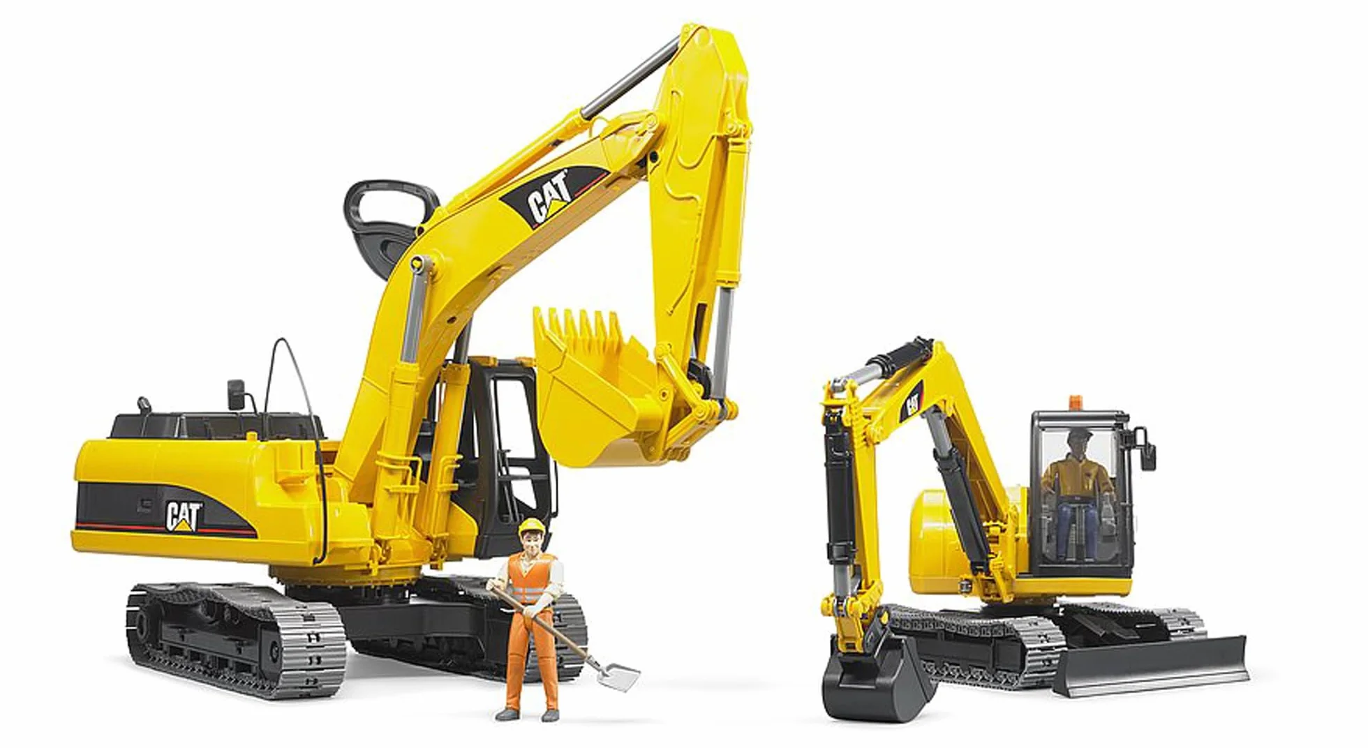 bruder 02466 - Minikoparka Cat z pracownikiem - 1:16 Pojazd budowlany, plac budowy, koparka, pracownik, bworld, maszyna budowlana, zabawka