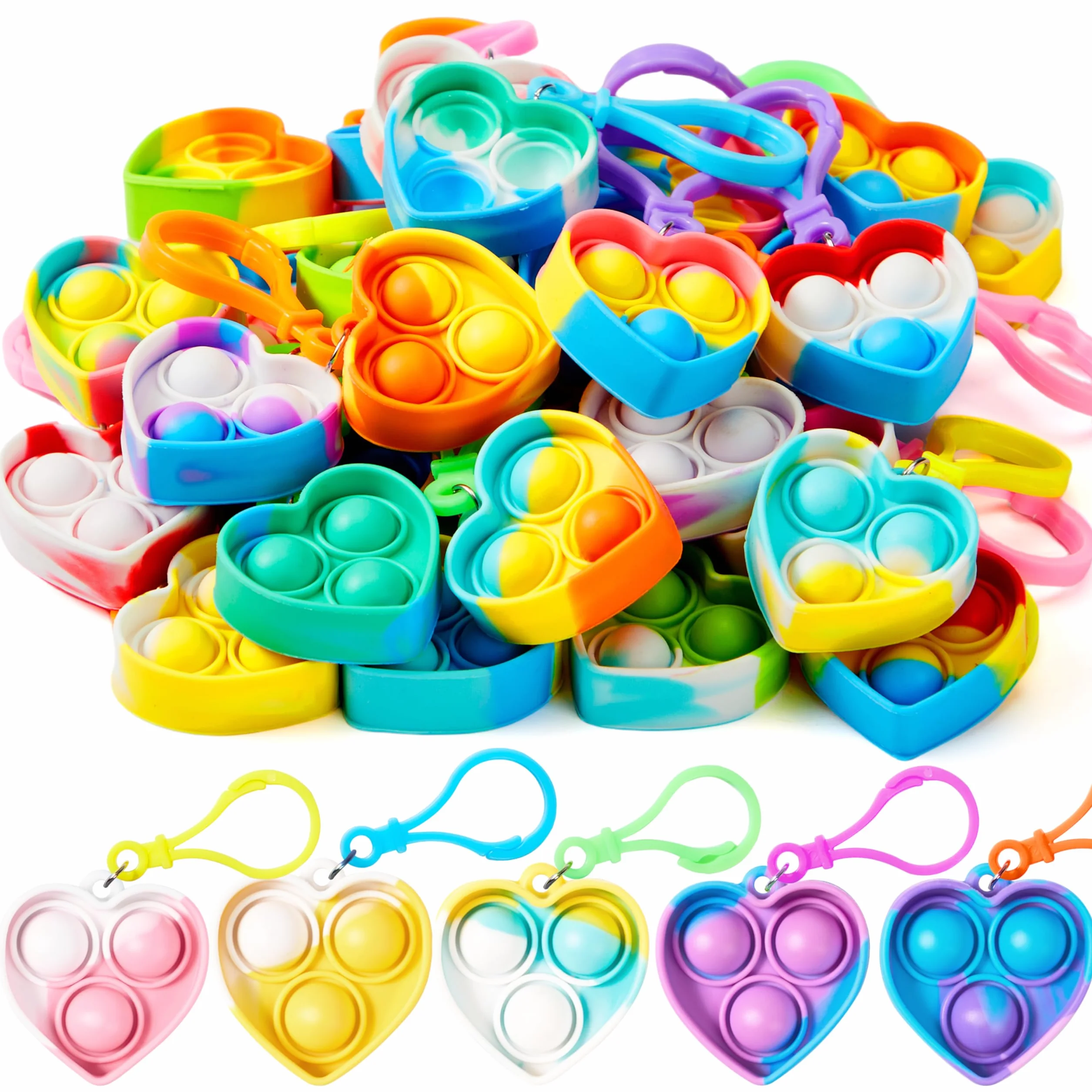JOYIN 30 szt. Heart Pop Fidget Kerings Mini Fidget Zabawki dla dzieci, wypełniacze torebek imprezowych dla dzieci, antystresowe zabawki do wyciskania, upominki na imprezę, prezenty dla chłopców i