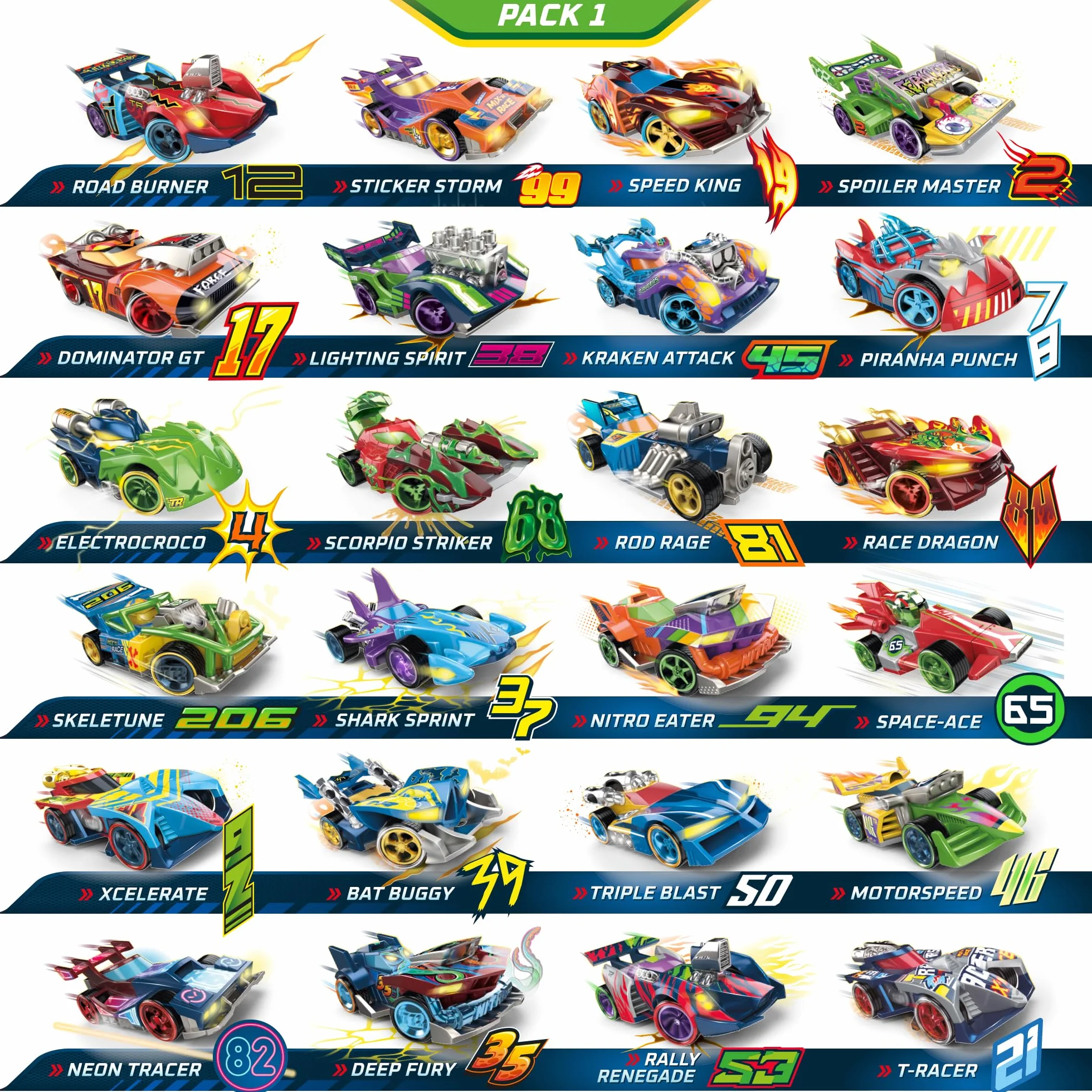 T-Racers Mix ´N RaceKolekcja 10 Samochodów Kolekcjonerskich, Każdy Samochód Demontowalny w Dwóch Części Z Wymiennymi Częściami