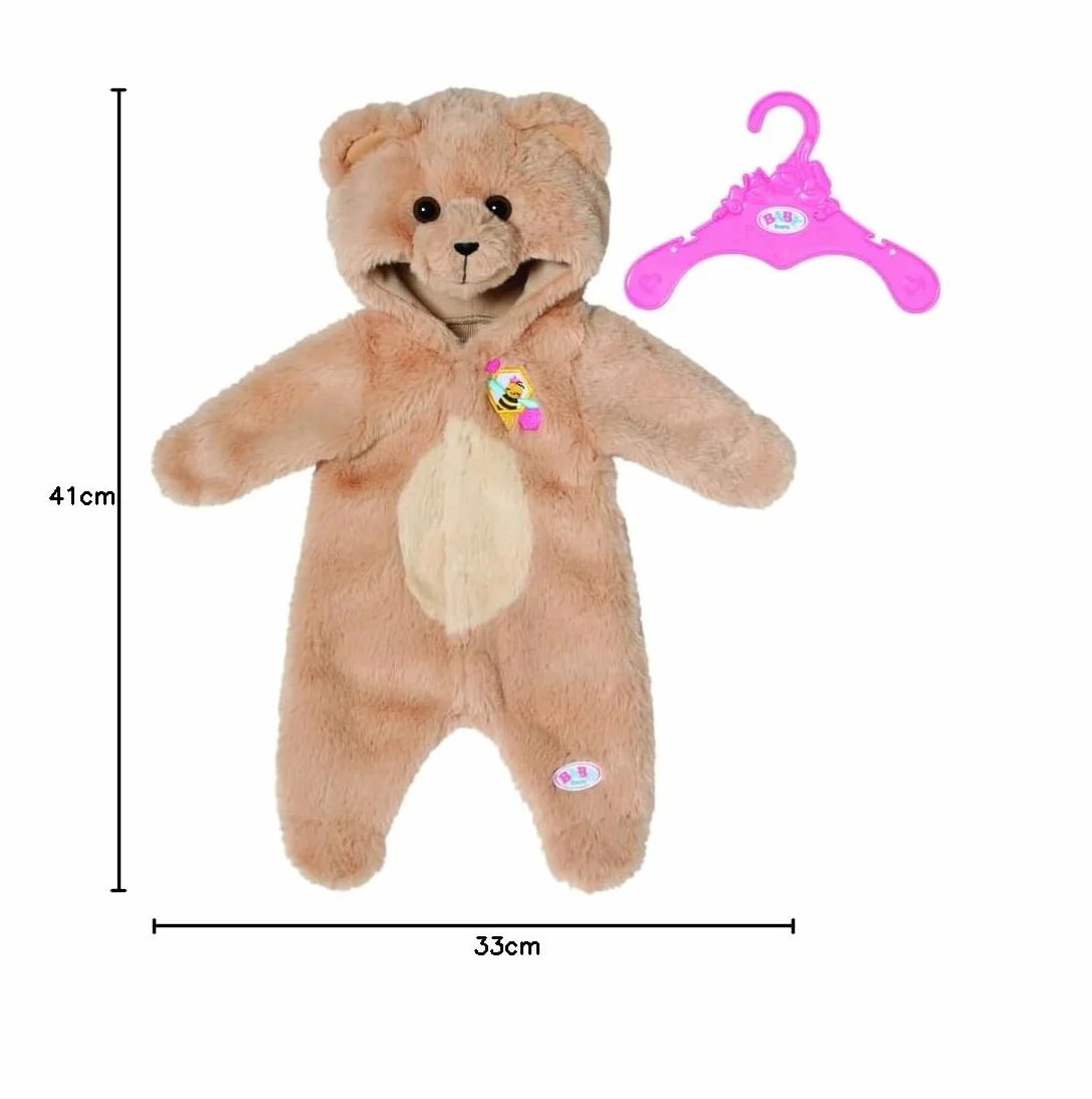 BABY born Miś przytulny kombinezon 43 cm, śpioszki z kapturem i uszami o wyglądzie pluszu, dla lalek 43 cm, 836088 Zapf Creation