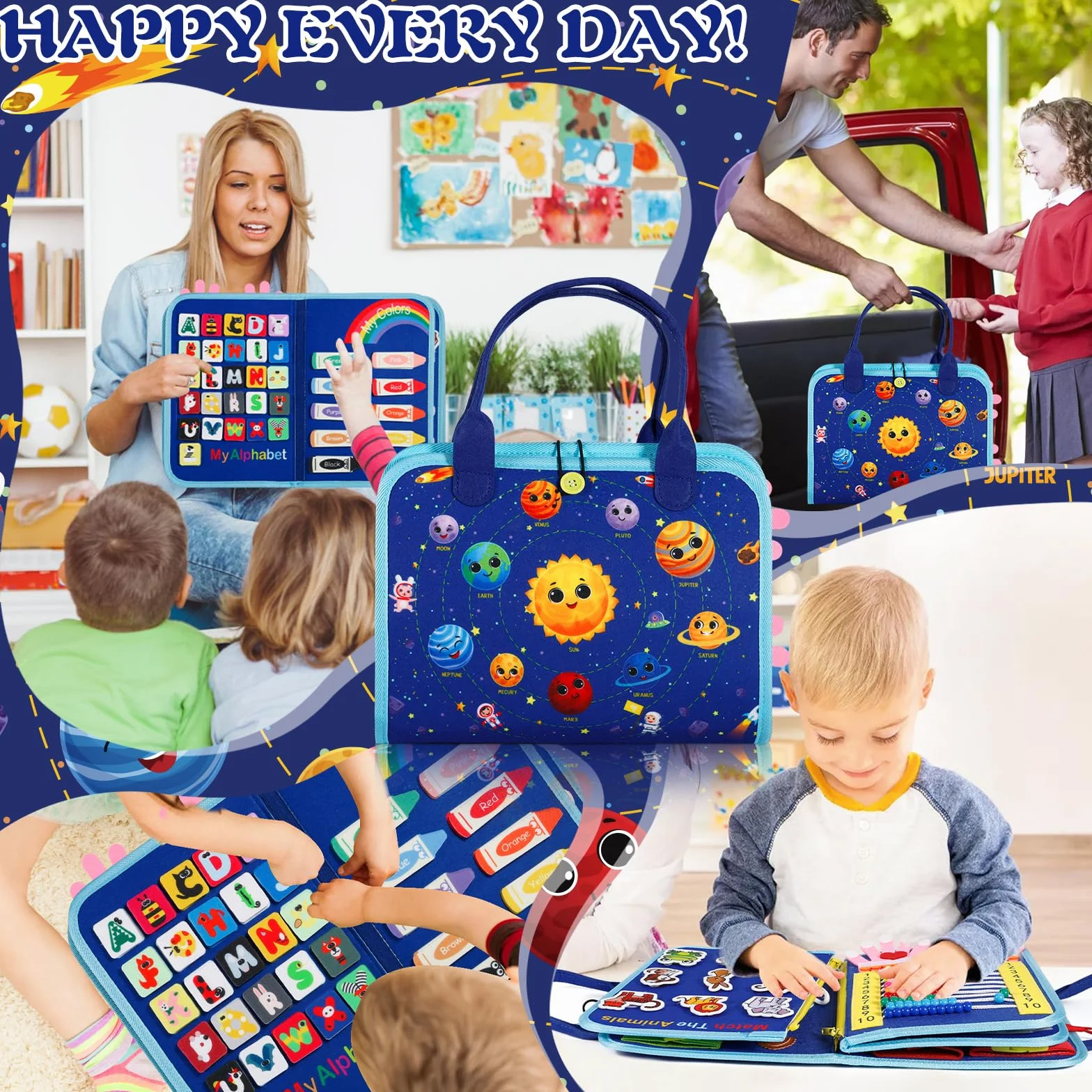 Busy Board para Niños,Juguete Educativo Montessori 9en1,Tablero Sensorial de 5 Capas en Fieltro Suave,Aprendizaje de Habilidades de Vida y Motricidad Fina,Juguete Portátil para Viajes,Regalo 1-5 Años