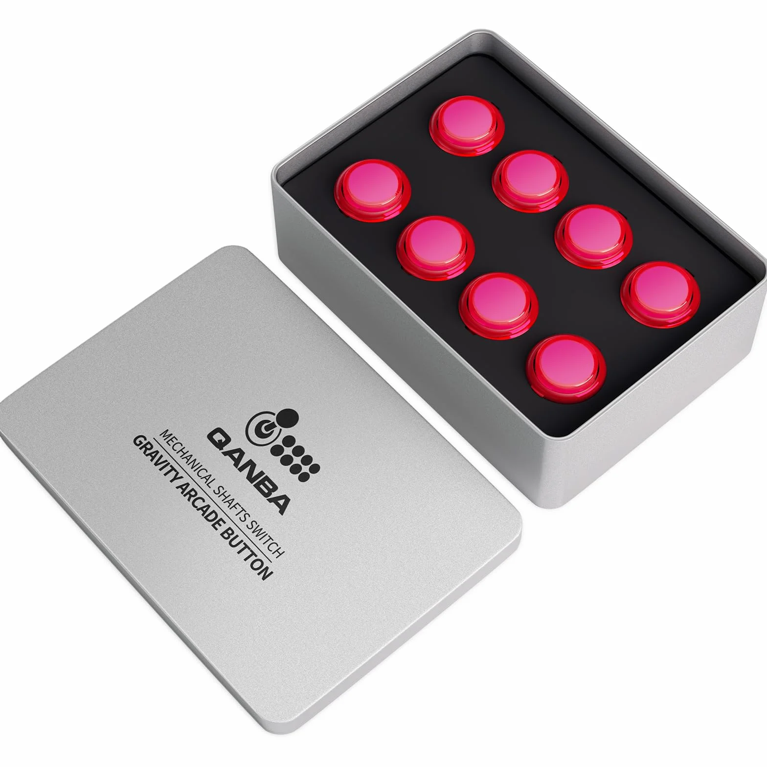 Qanba Gravity KS Mechaniczne Przyciski Arcade 30 mm Snap-In Pakowane Przezroczysty Różowy D12 8 sztuk