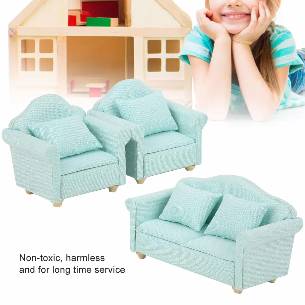 3 szt. Sofa do domku dla lalek, 1:12 mini meble do domku dla lalek ręcznie robiona sofa zestaw poduszek dla lalek akcesoria meblowe kolor matcha