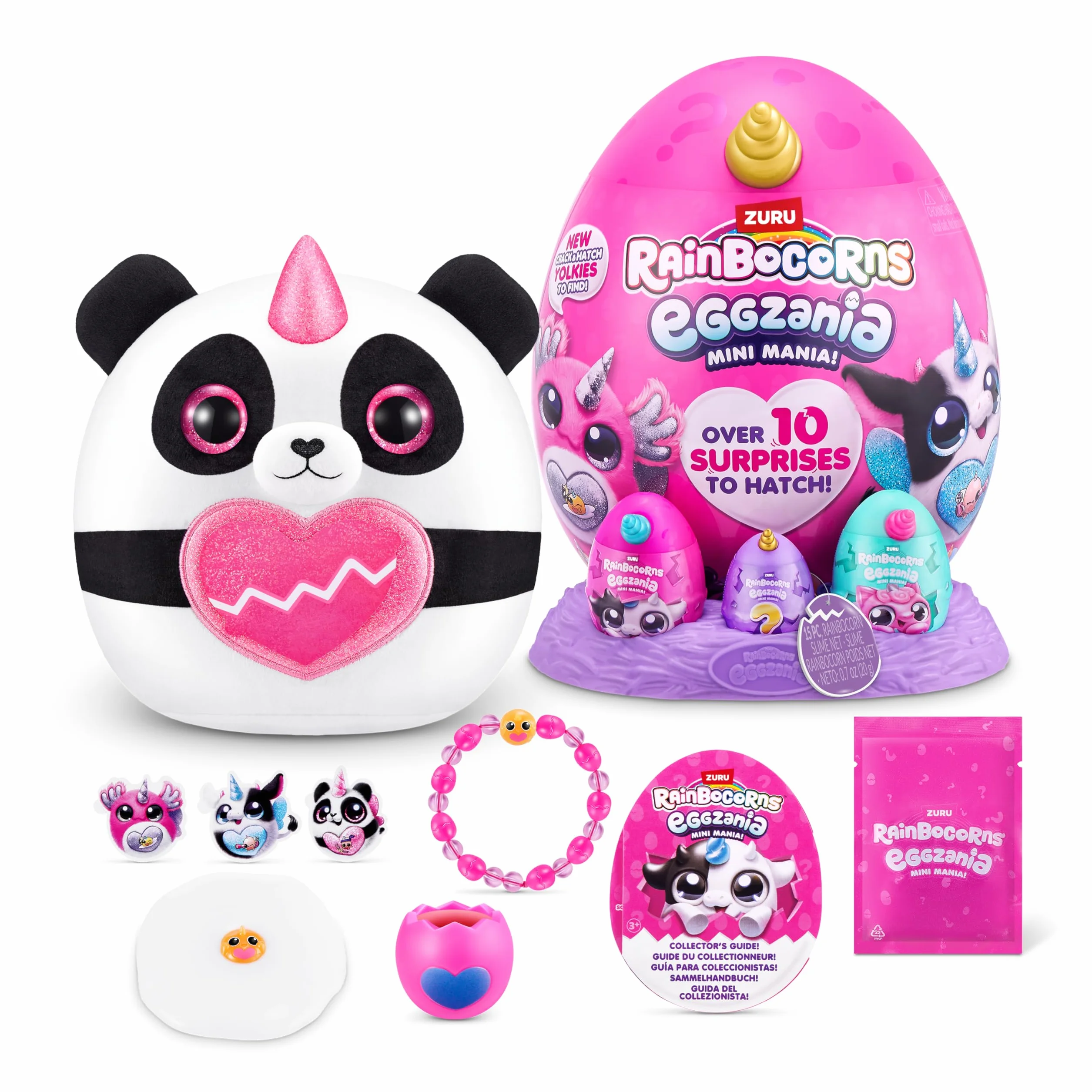Rainbocorns Eggzania Mini Mania, Panda, by ZURU Plush Surprise Unboxing z miękką zabawką dla zwierząt, pomysł dla dziewczyn z wyobrażoną zabawą (Panda)