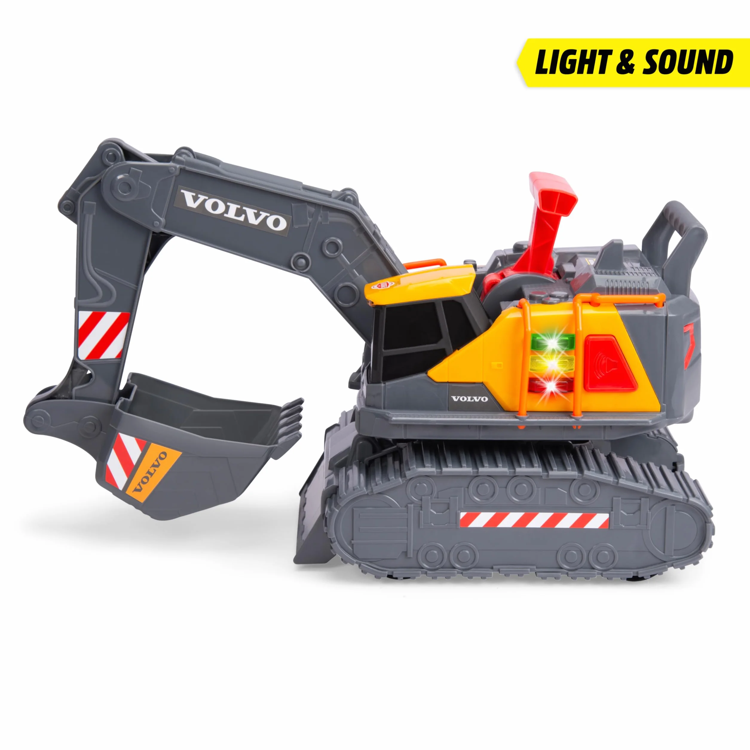 Dickie Toys - Volvo Bagger Power Excavator (30 cm) – zabawkowa koparka łopatkowa dla dzieci od 3 lat z wolnym biegiem, sterowaniem dźwignią, światłem i dźwiękiem, nadaje się jako zabawka do piasku, w