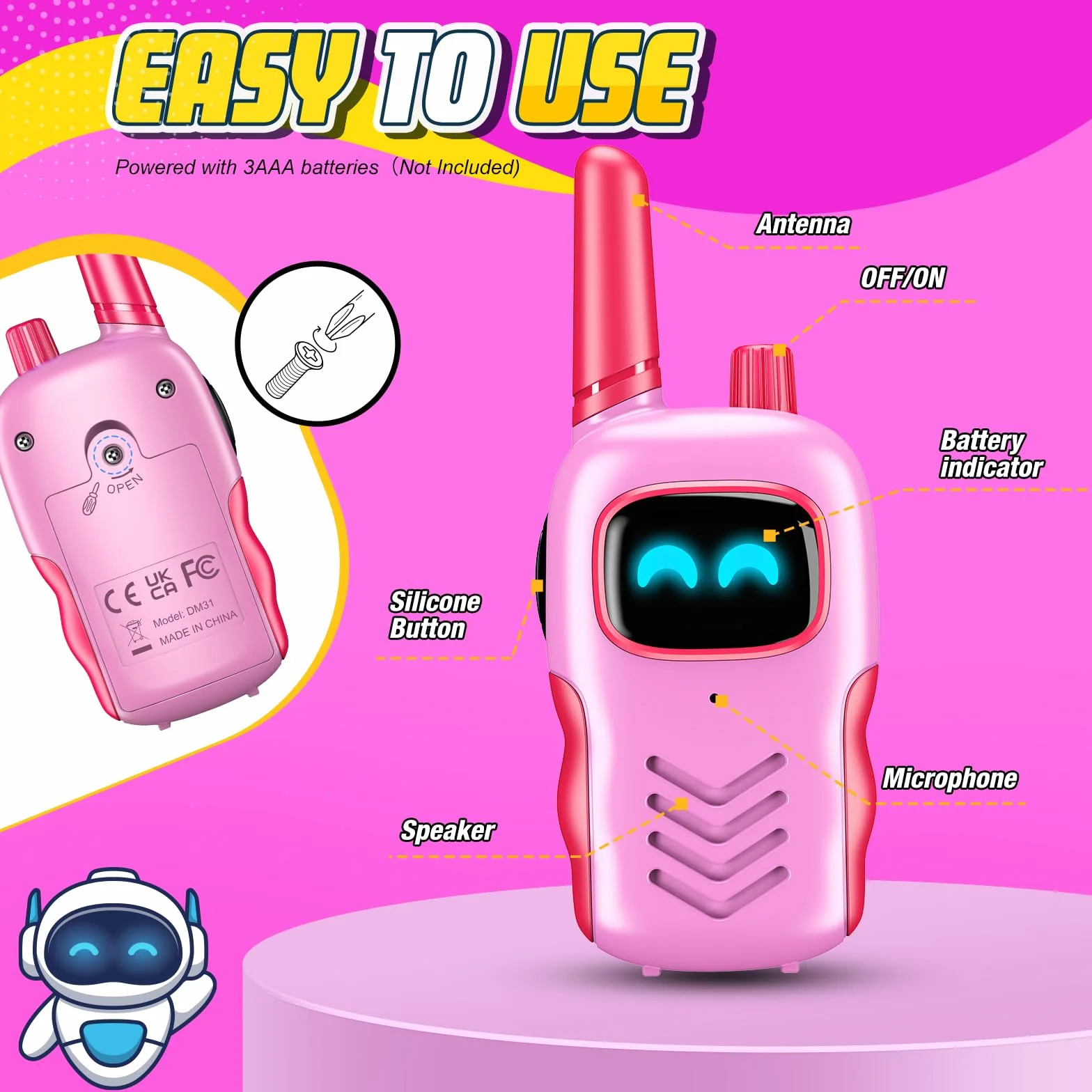 Adeokay Toys Dziewczyny 3 4 5 6 7 8 9 10 lat, prezenty dla dziewczynek 3-10 lat Walkie Talkie Kids Gry na świeżym powietrzu dla dzieci Dziewczyny 3-12 lat Pomysły na prezenty Walkie Talki Kids