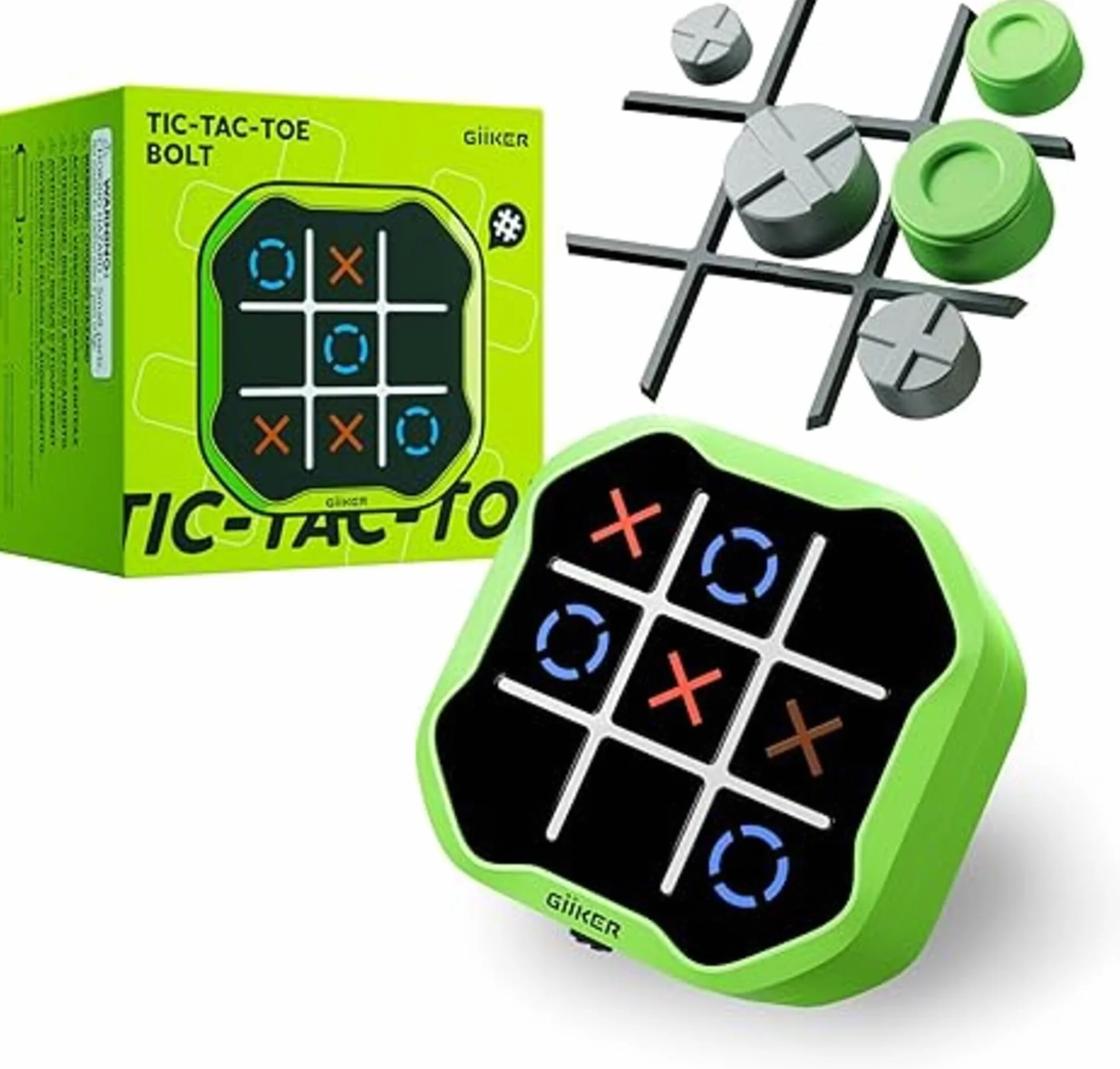 GiiKER Tic Tac Toe Bolt Game, przenośna konsola do gier logicznych 3 w 1, przenośne gry podróżne dla edukacji i rozwoju pamięci, prezenty urodzinowe dla wszystkich grup wiekowych (zielony)