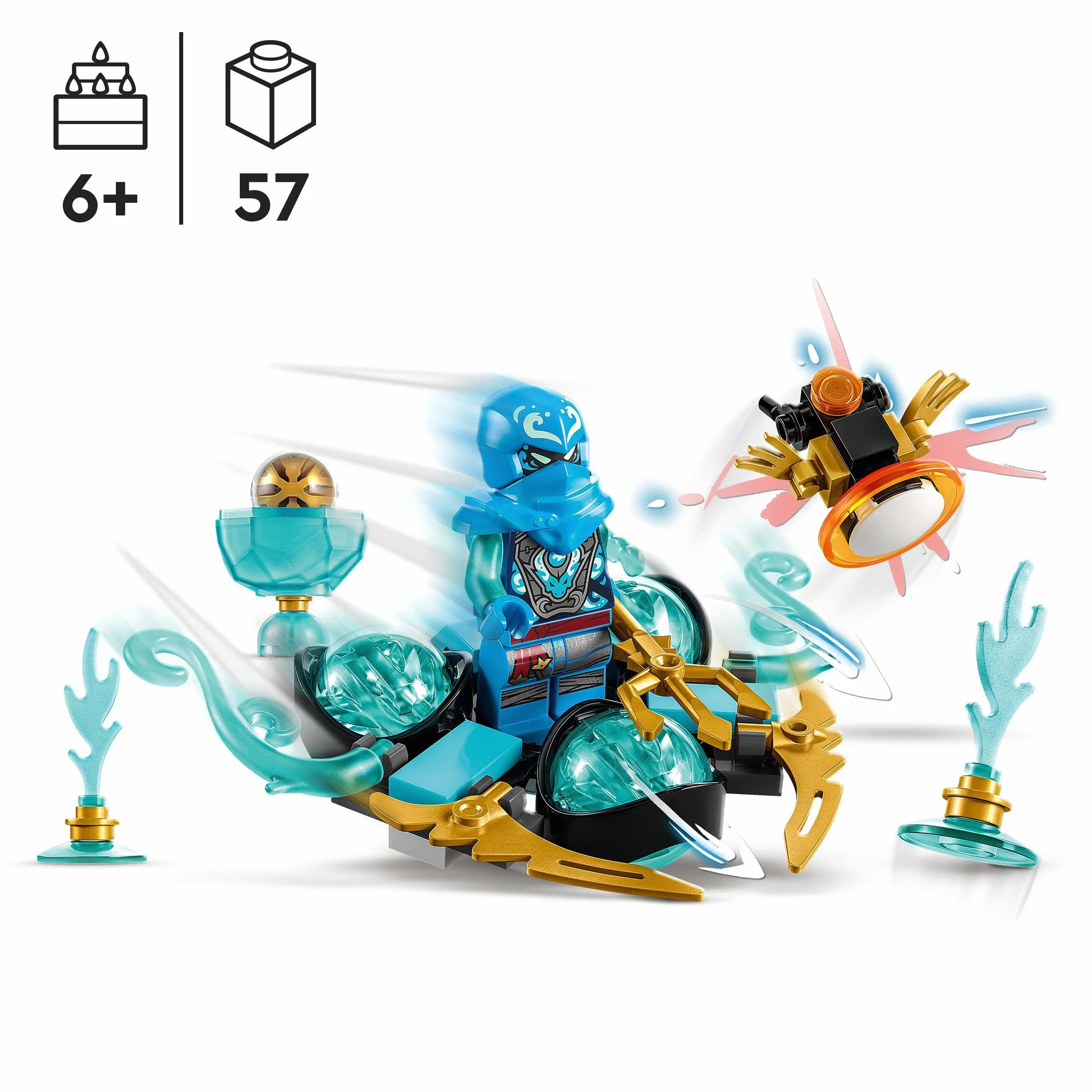 LEGO 71778 NINJAGO Smocza moc Nyi — driftowanie spinjitzu, zabawka kolekcjonerska ninja dla dzieci w wieku od 6 lat, wirujący zestaw z minifigurą Nyi do wykonywania sztuczek, pomysł na mały prezent