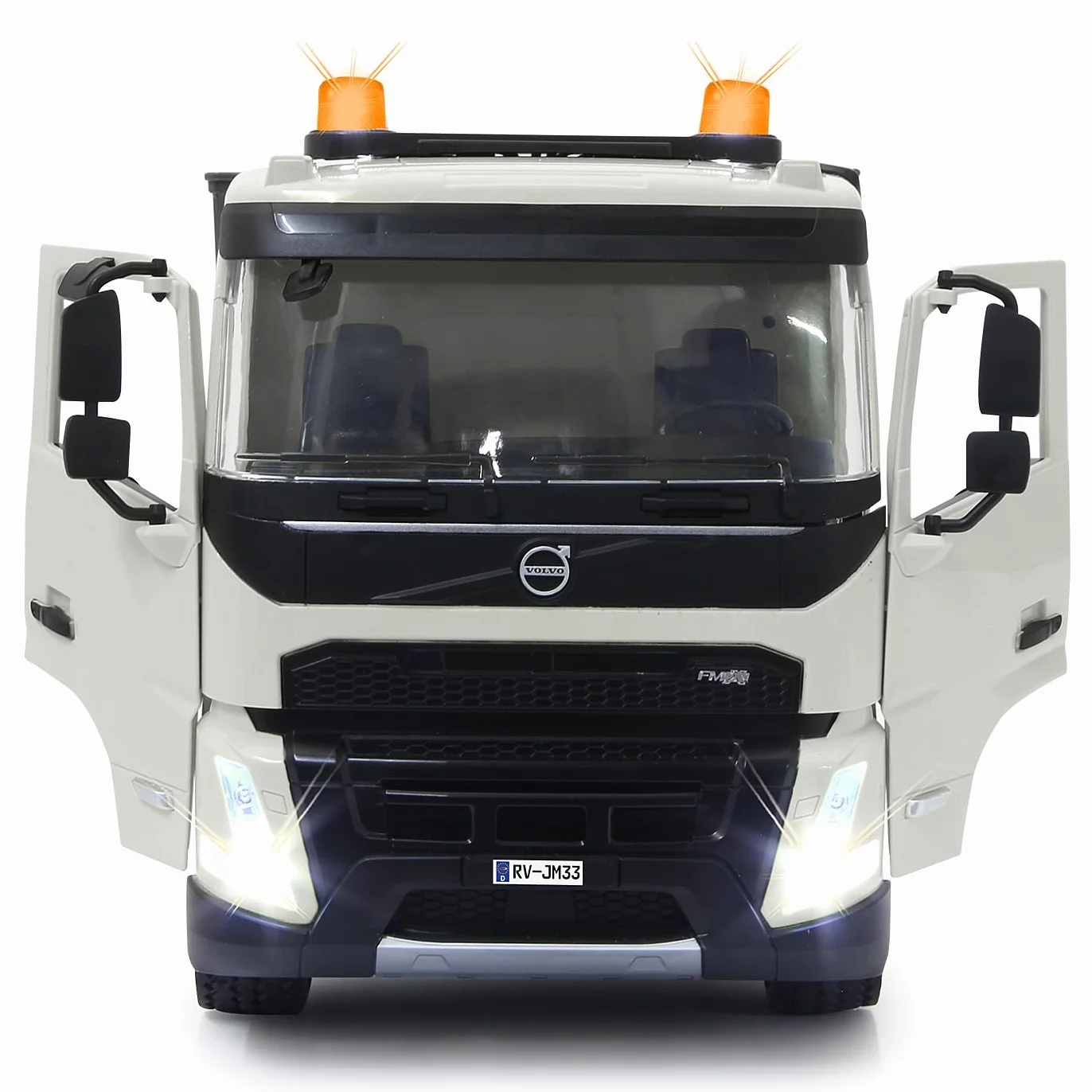 JAMARA Wywrotka Volvo FMX Meiller 1:20 2,4 GHz – oficjalnie licencjonowana, dźwięk ostrzegawczy cofania, profilowane gumowe opony, światło LED, wgłębienie uchylne w górę/w dół, pojazd budowlany