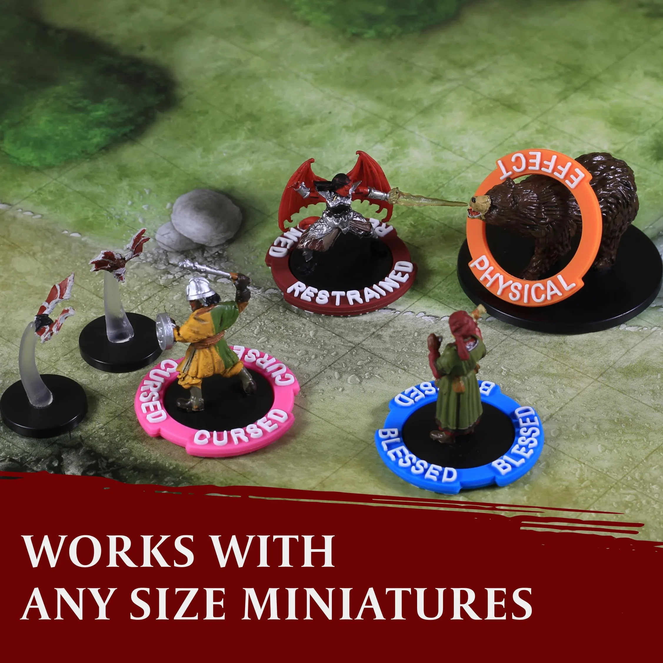 Znaczniki Stanu Figurek DND — 96 Condition Rings/Pierścieni do Oznaczania 24 Różnych Efektów i Zaklęć dla Figurek RPG Takich jak Dungeons & Dragons 5 i Pathfinder Prezenty DnD i Akcesoria D&D Tokeny
