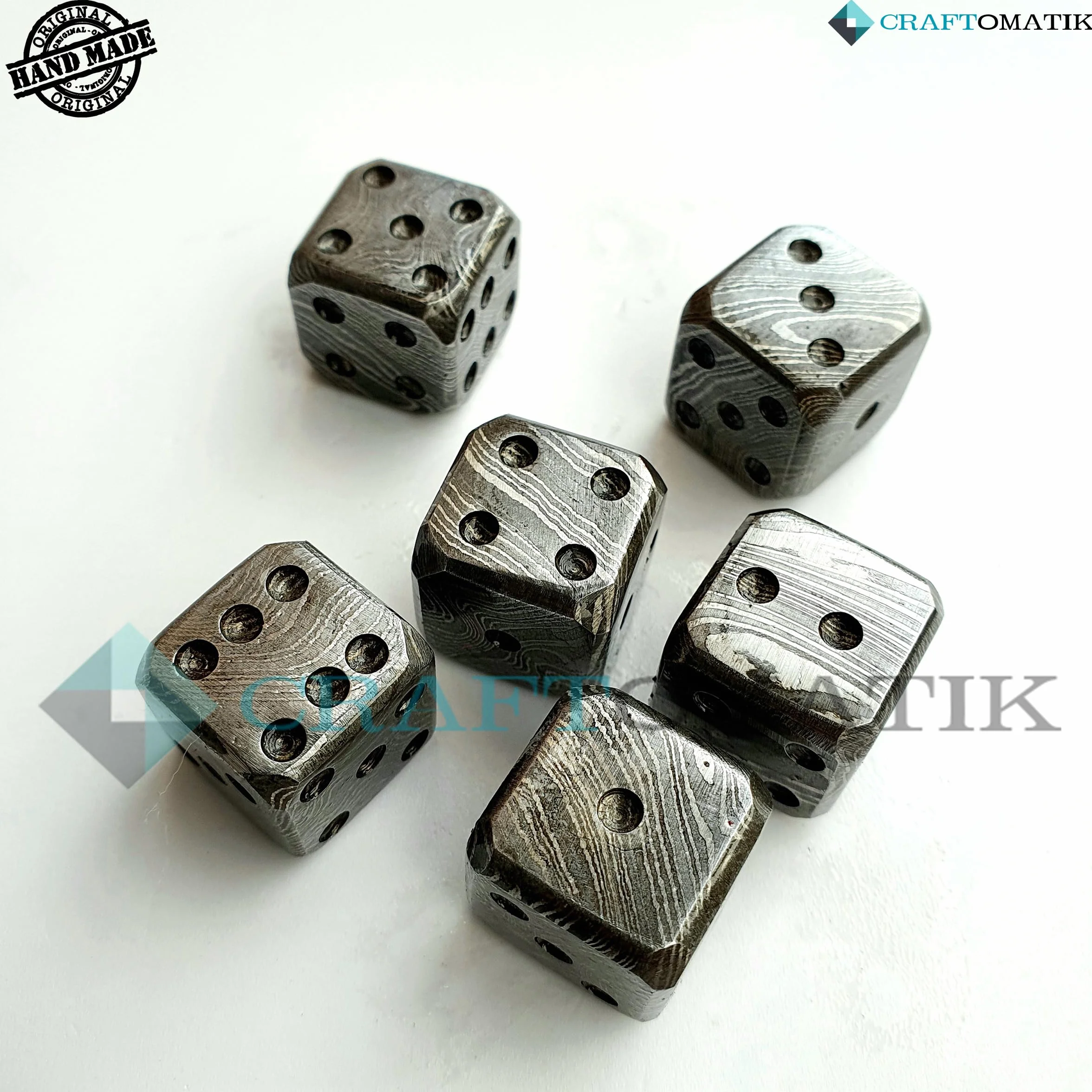 Kostka ze stali damasceńskiej D6, ręcznie wykonana ławka do gry, stal damasceńska, 18 mm, 6-stronna, dekoracyjna stalowa kostka
