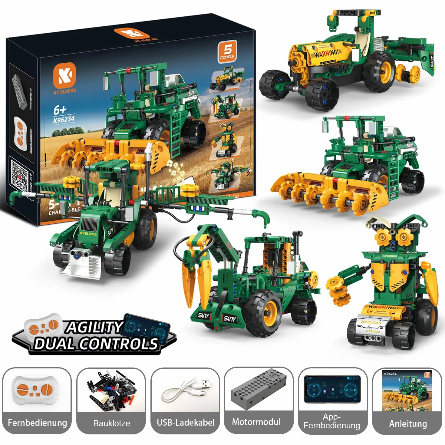 Technologia robota dla dzieci, 5 w 1, zestaw montażowy z aplikacją i zdalnym sterowaniem RC Technic Robot / ciągnik / kombinator / wózek wodny, 313 sztuk RC programowalny prezent dla dzieci 5 6 7 8 10
